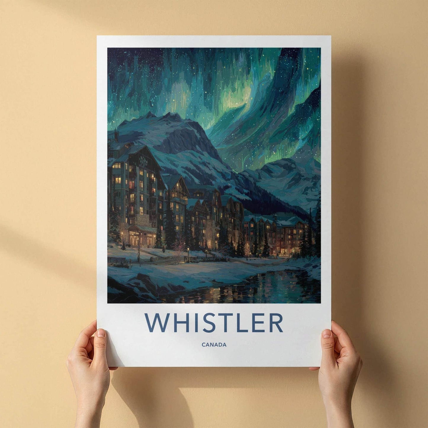 WHISTLER Poster - Canada Framed Print - Winter Night Aurora Framed Decor