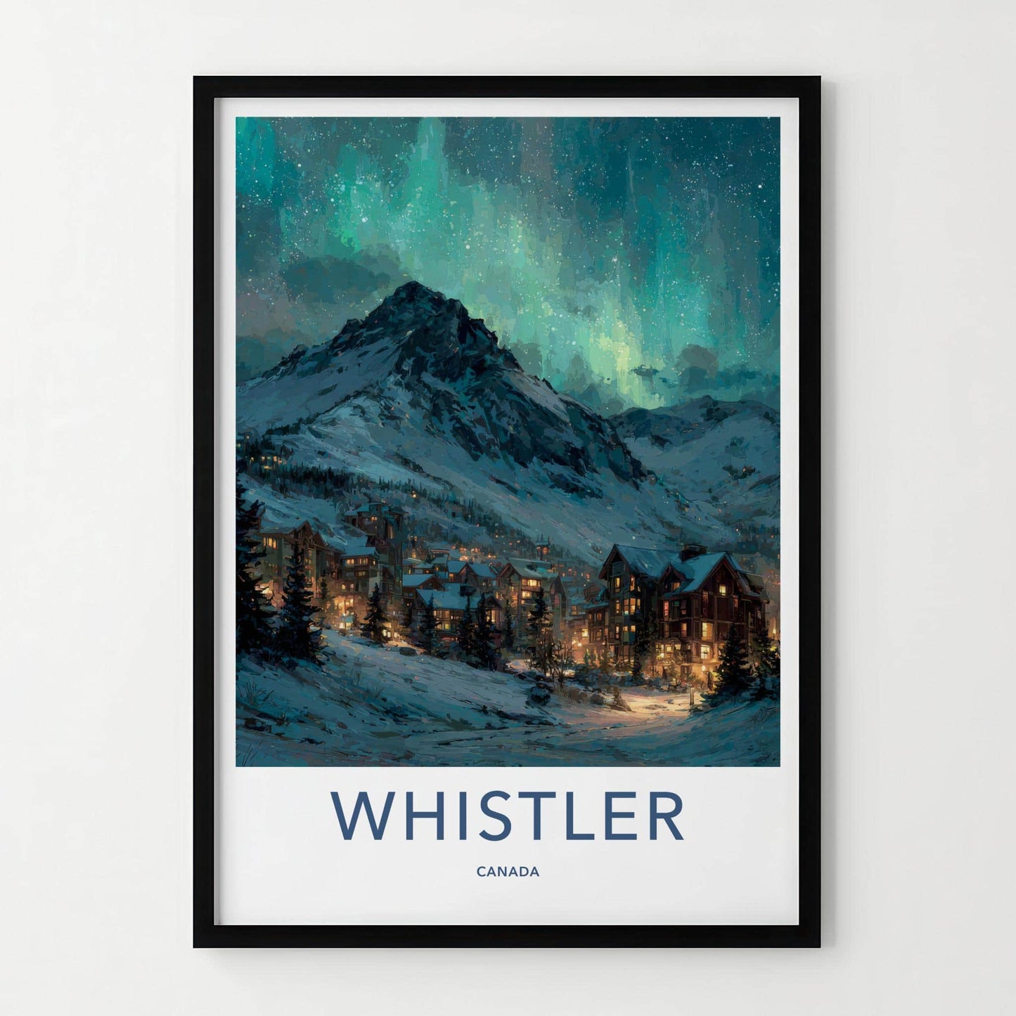 Whistler Poster - Canada Travel Art - Mountain Aurora Night Home Decor