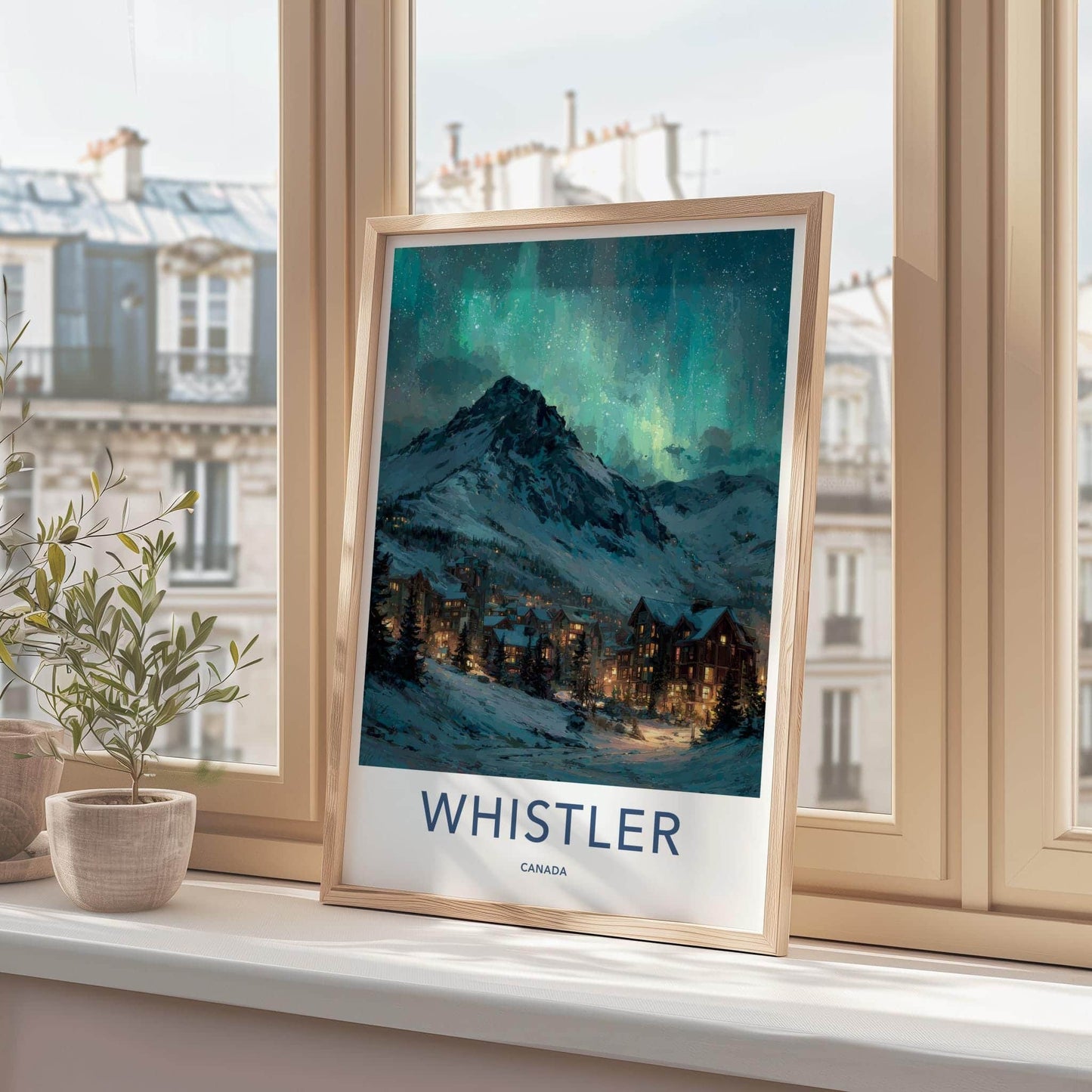 Whistler Poster - Canada Travel Art - Mountain Aurora Night Home Decor