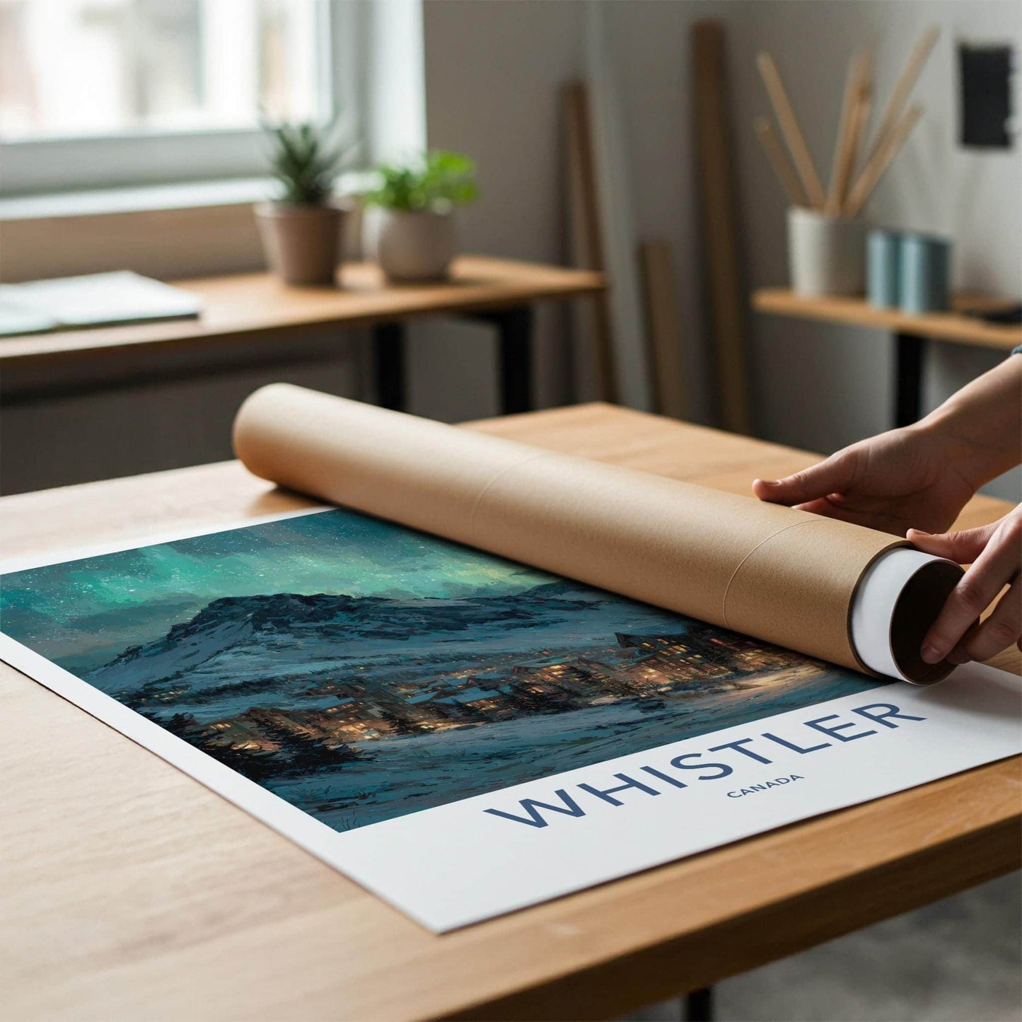 Whistler Poster - Canada Travel Art - Mountain Aurora Night Home Decor