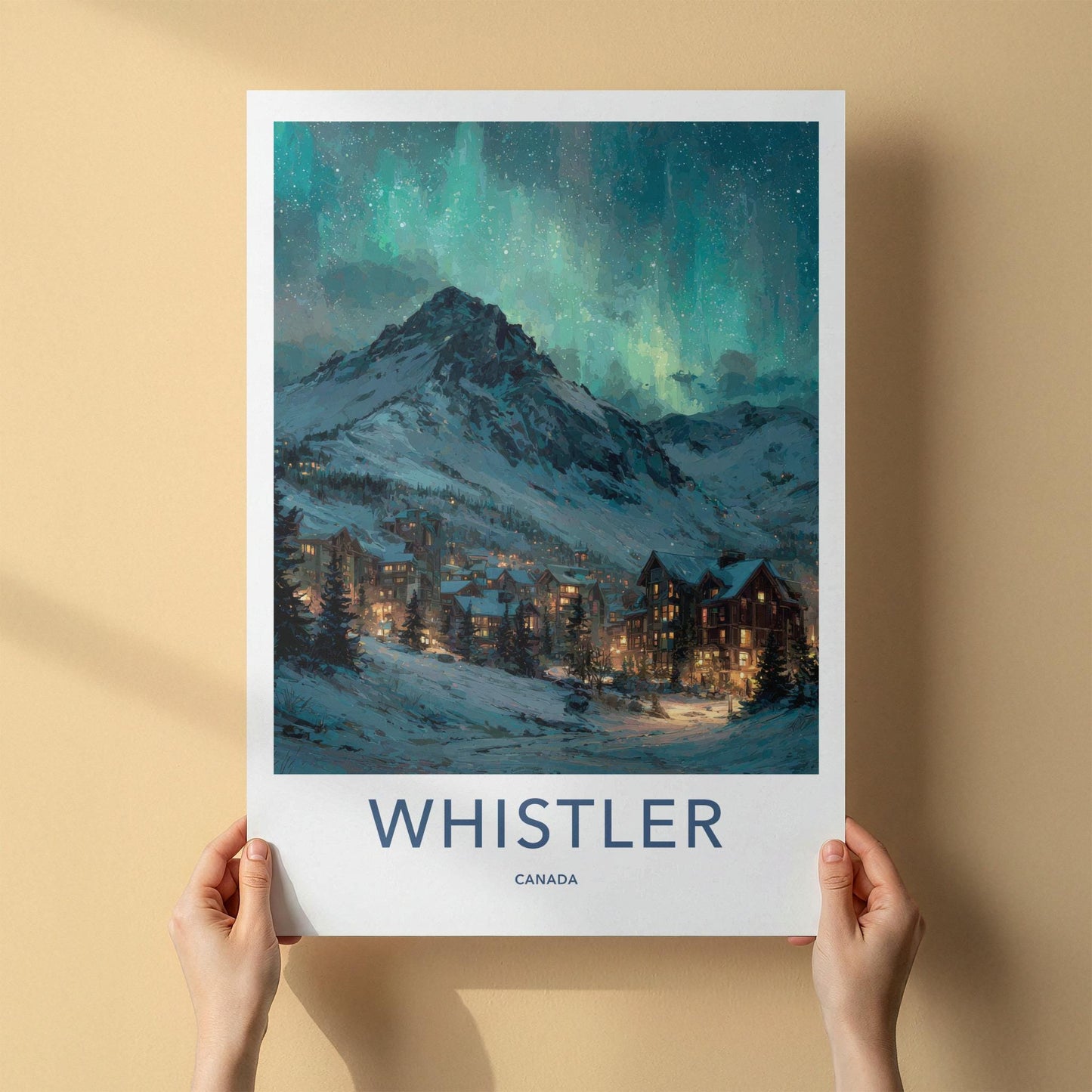 Whistler Poster - Canada Travel Art - Mountain Aurora Night Home Decor