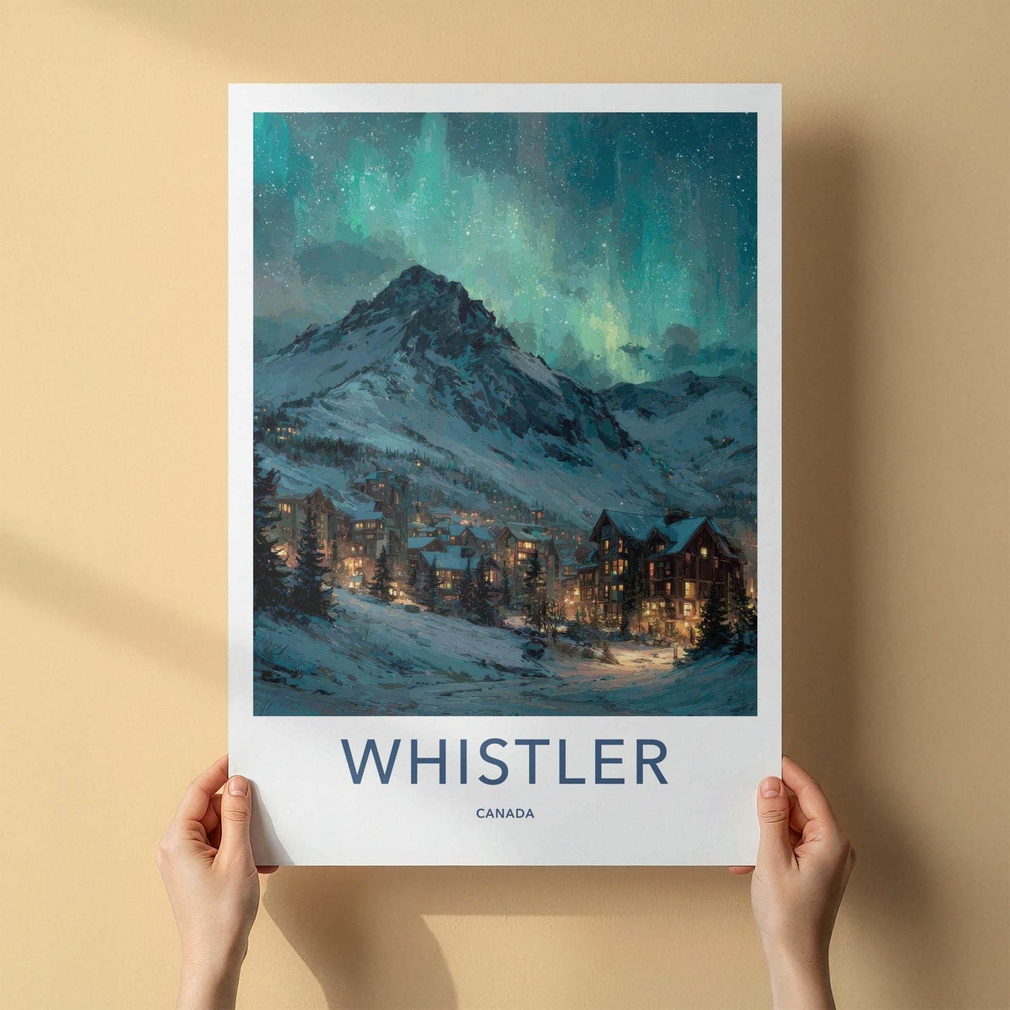 Whistler Poster - Canada Travel Art - Mountain Aurora Night Home Decor