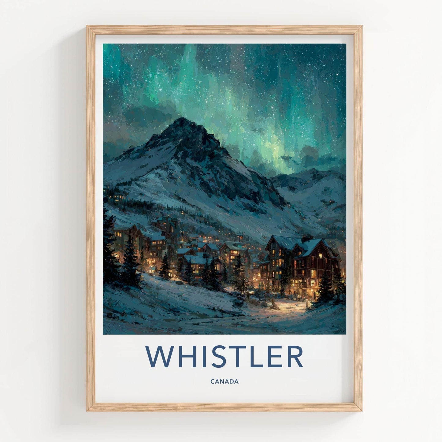 Whistler Poster - Canada Travel Art - Mountain Aurora Night Home Decor