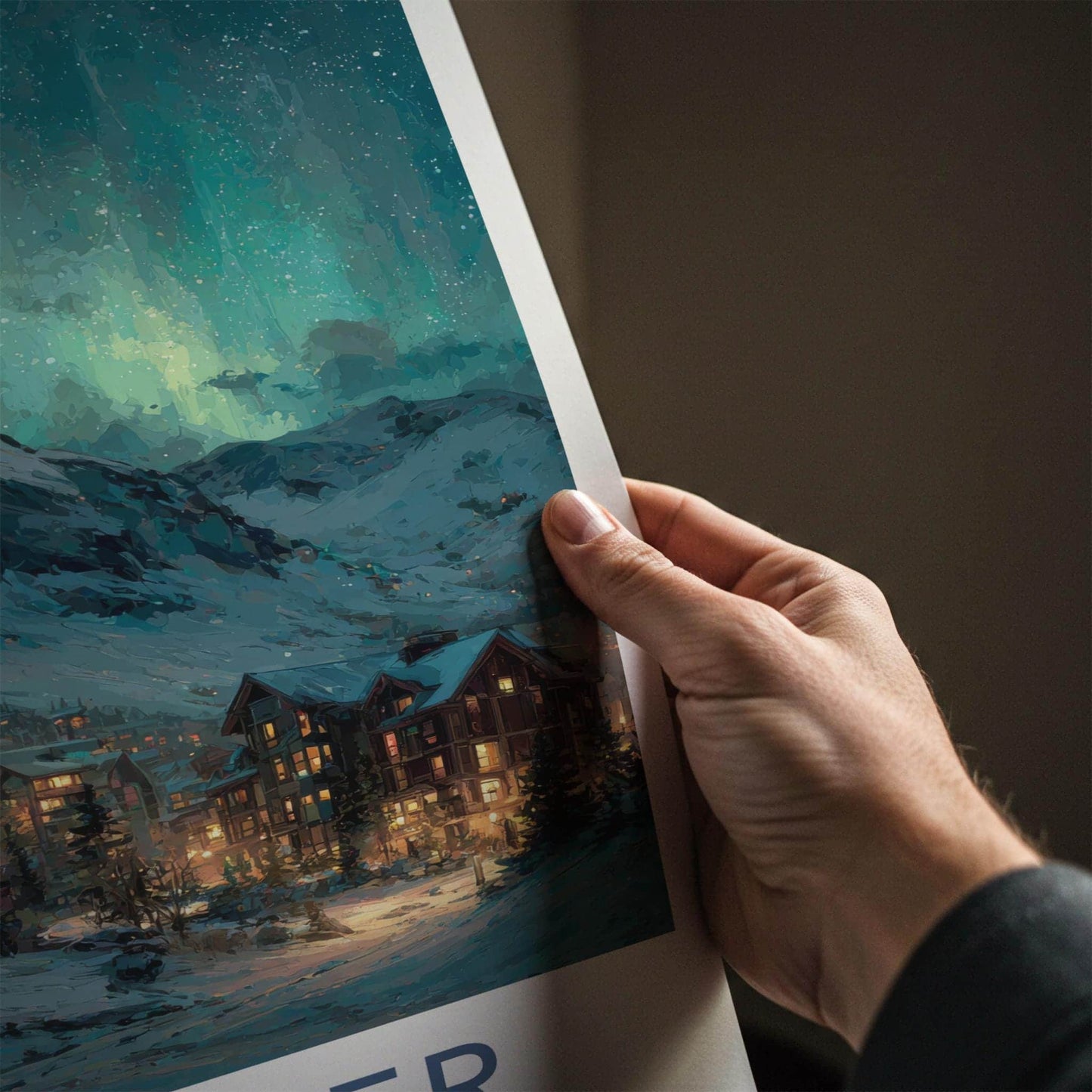 Whistler Poster - Canada Travel Art - Mountain Aurora Night Home Decor