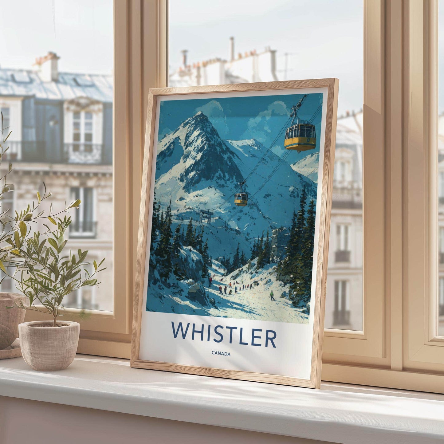 WHISTLER Poster - Canada Travel Art - Mountain Gondola Skier Home Decor