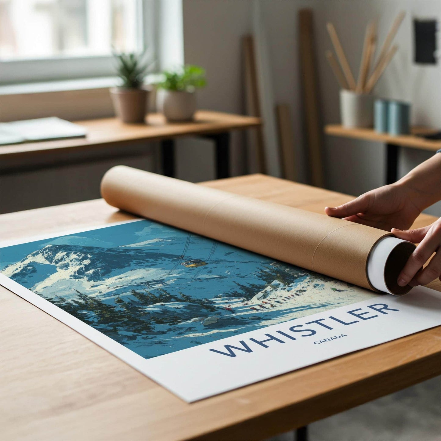 WHISTLER Poster - Canada Travel Art - Mountain Gondola Skier Home Decor
