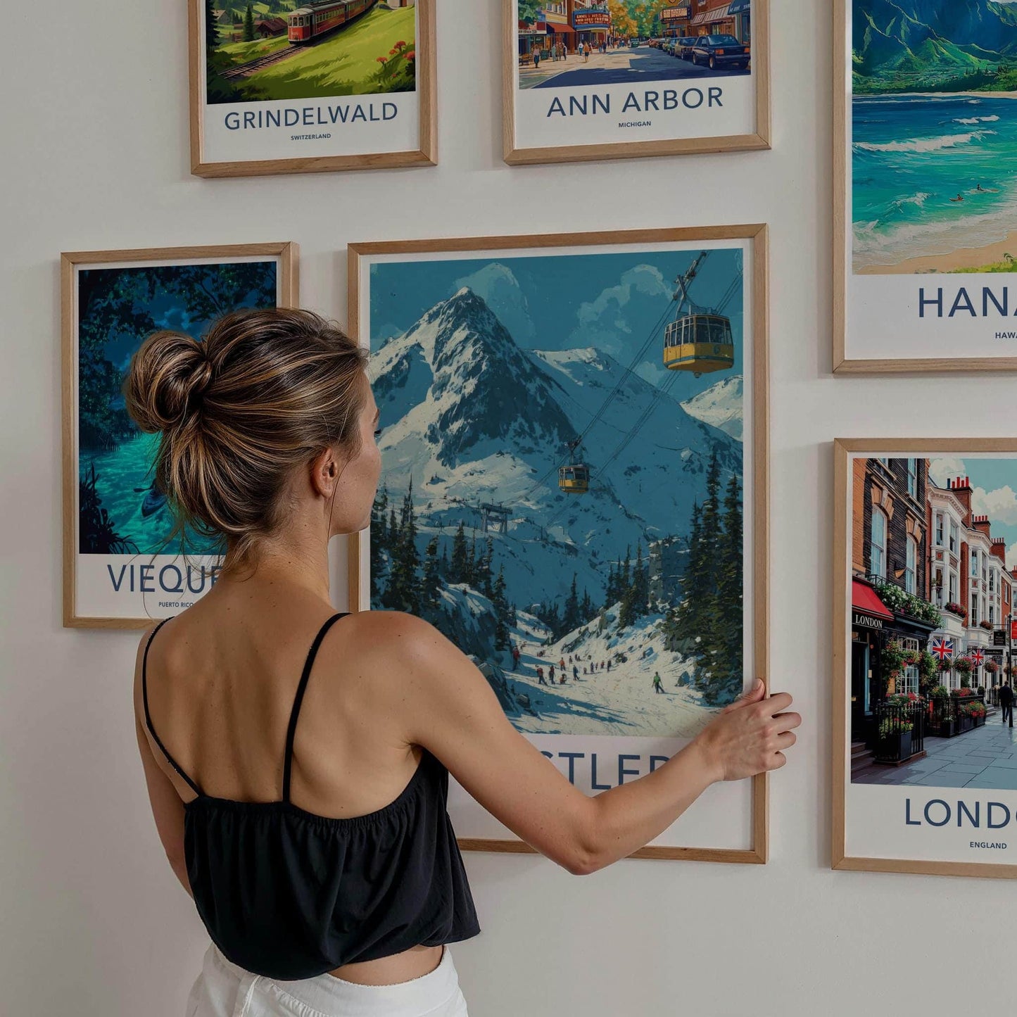 WHISTLER Poster - Canada Travel Art - Mountain Gondola Skier Home Decor