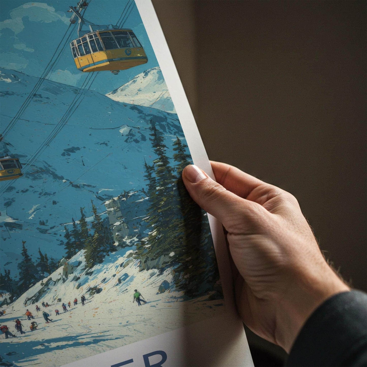 WHISTLER Poster - Canada Travel Art - Mountain Gondola Skier Home Decor