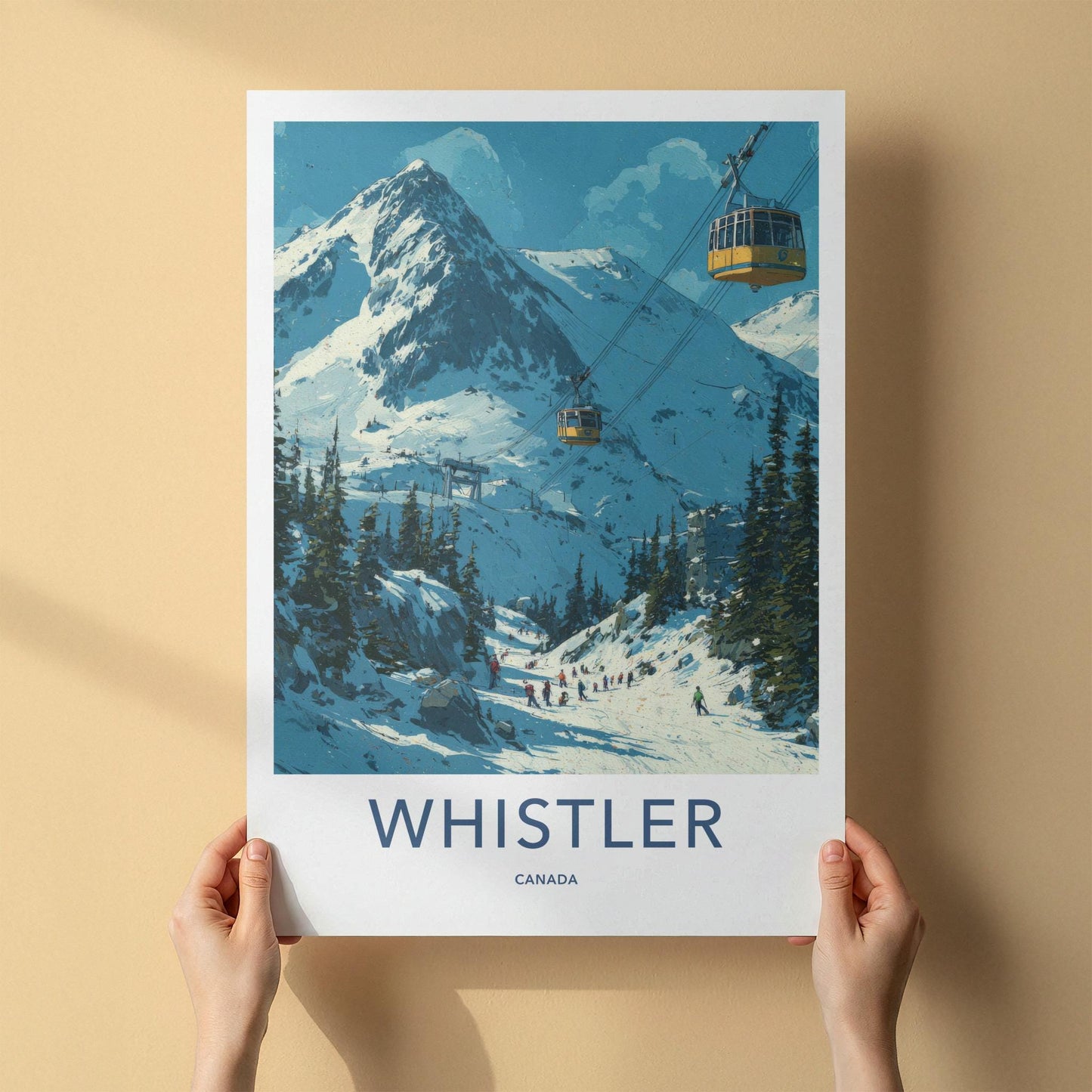 WHISTLER Poster - Canada Travel Art - Mountain Gondola Skier Home Decor
