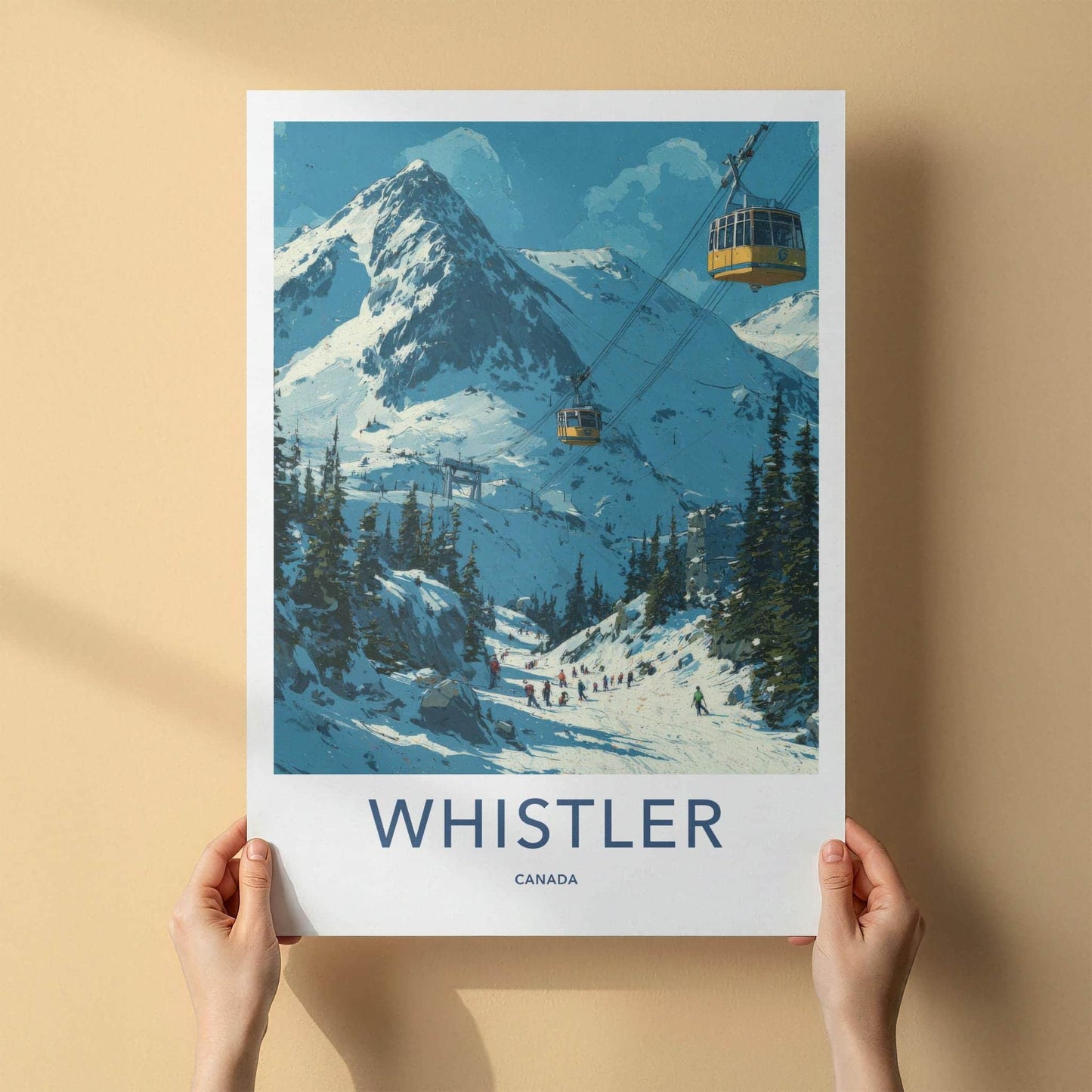 WHISTLER Poster - Canada Travel Art - Mountain Gondola Skier Home Decor