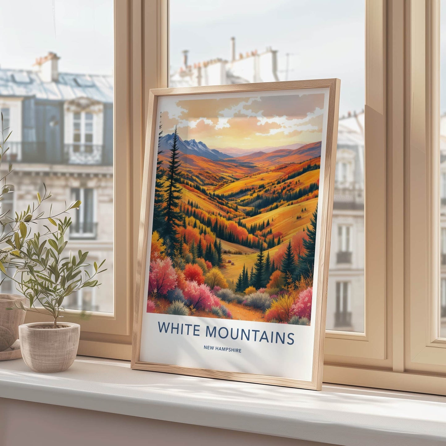 White Mountains Poster - New Hampshire Travel Art - Autumn Valley Views Framed Decor