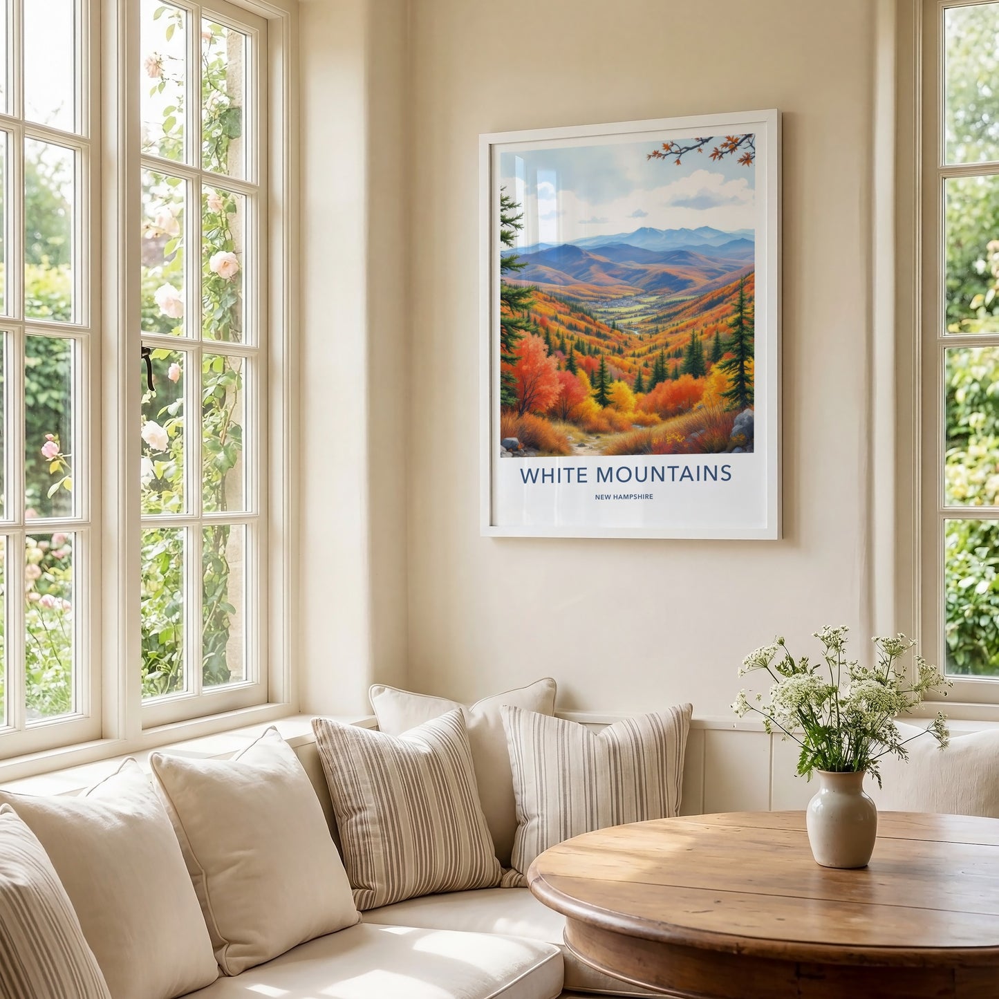 White Mountains Poster - New Hampshire Travel Art - Autumn Valley Village Home Decor