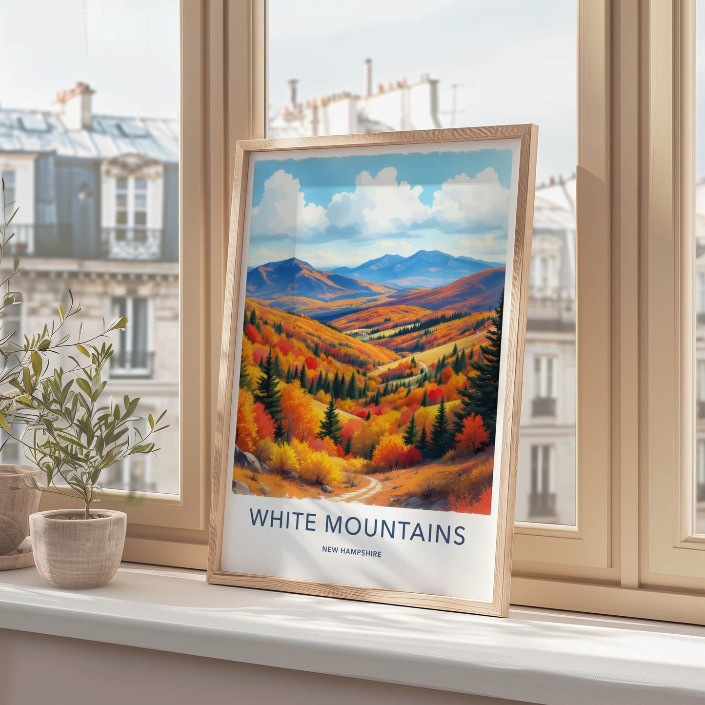 White Mountains Poster - New Hampshire Travel Art - Vibrant Autumn Hills Wall Decor