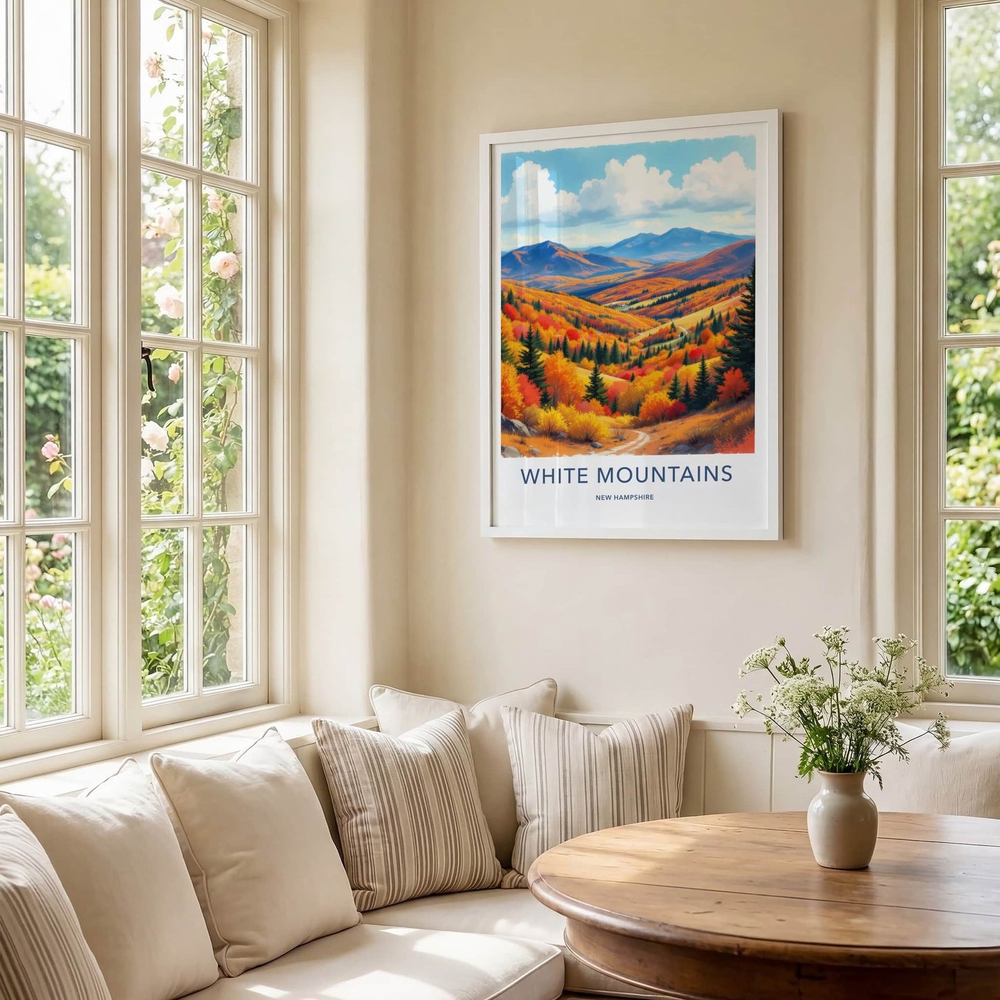 White Mountains Poster - New Hampshire Travel Art - Vibrant Autumn Hills Wall Decor