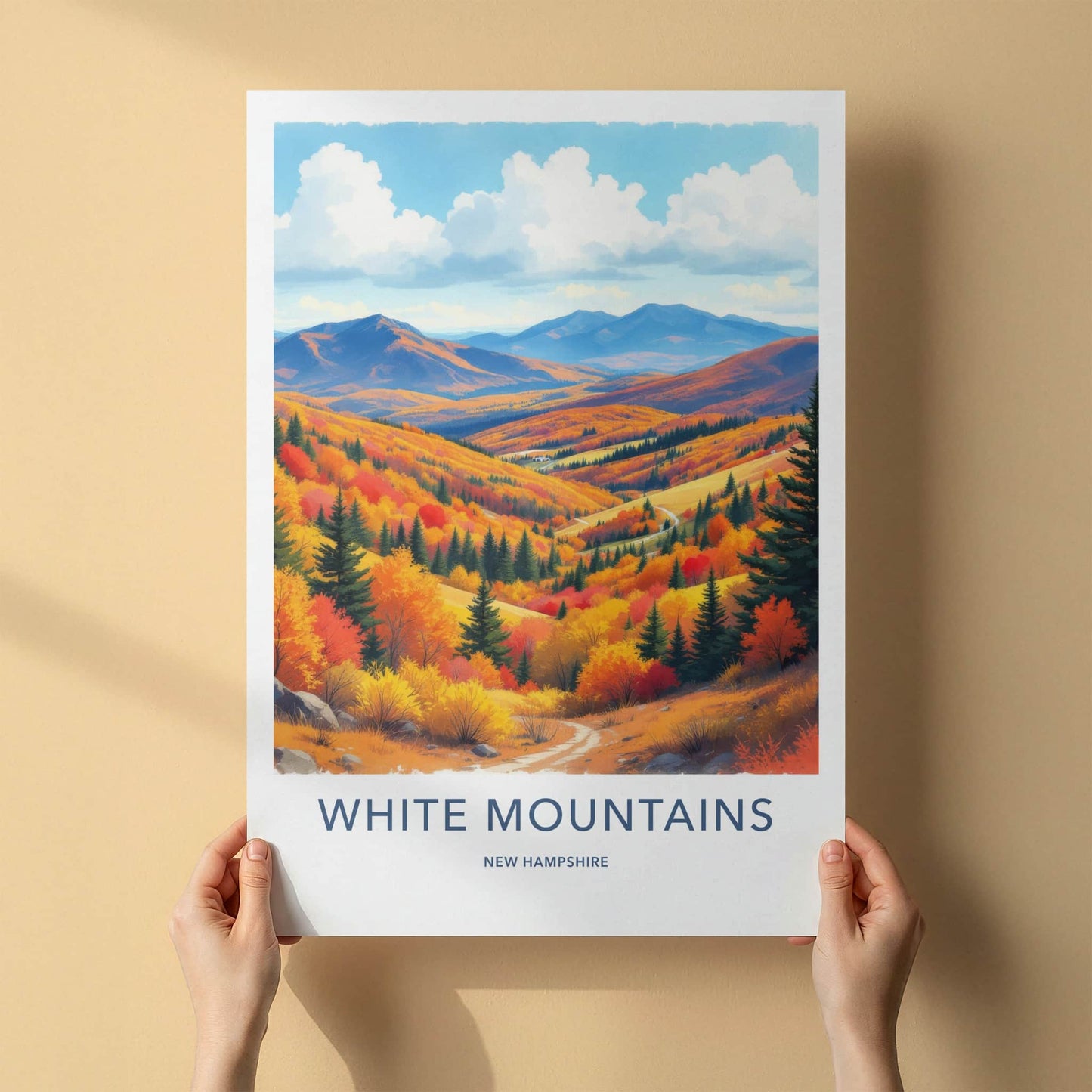 White Mountains Poster - New Hampshire Travel Art - Vibrant Autumn Hills Wall Decor