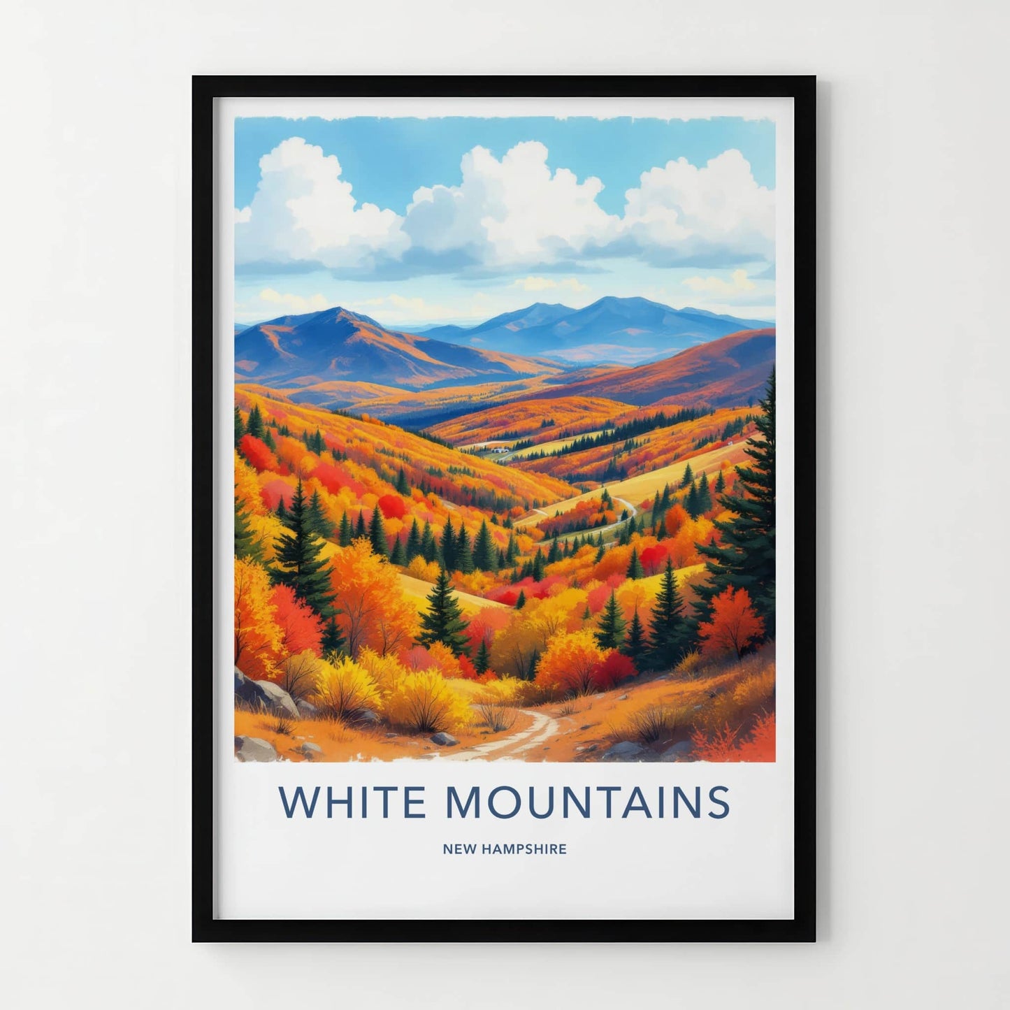 White Mountains Poster - New Hampshire Travel Art - Vibrant Autumn Hills Wall Decor