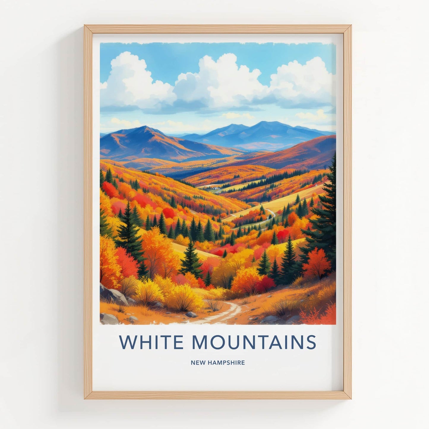 White Mountains Poster - New Hampshire Travel Art - Vibrant Autumn Hills Wall Decor