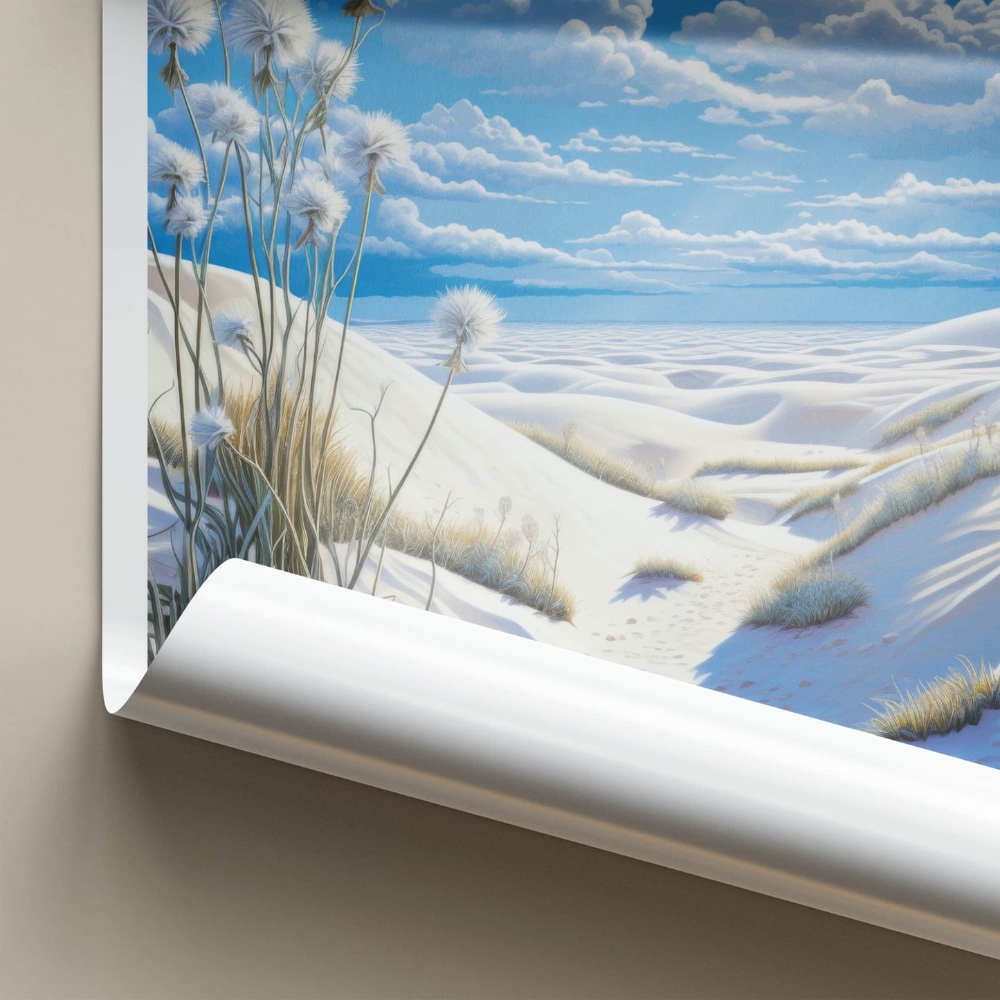 White Sands Poster - New Mexico Travel Art - Desert Fluffy Plants Home Decor