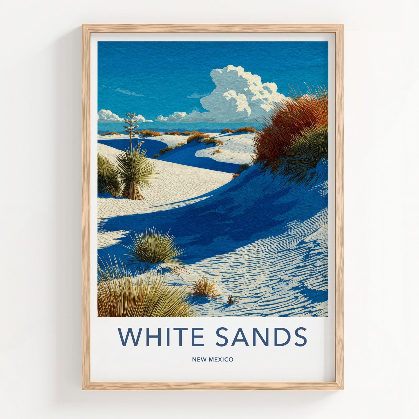 White Sands Poster - New Mexico Travel Art - Windswept Dunes Plants Home Decor