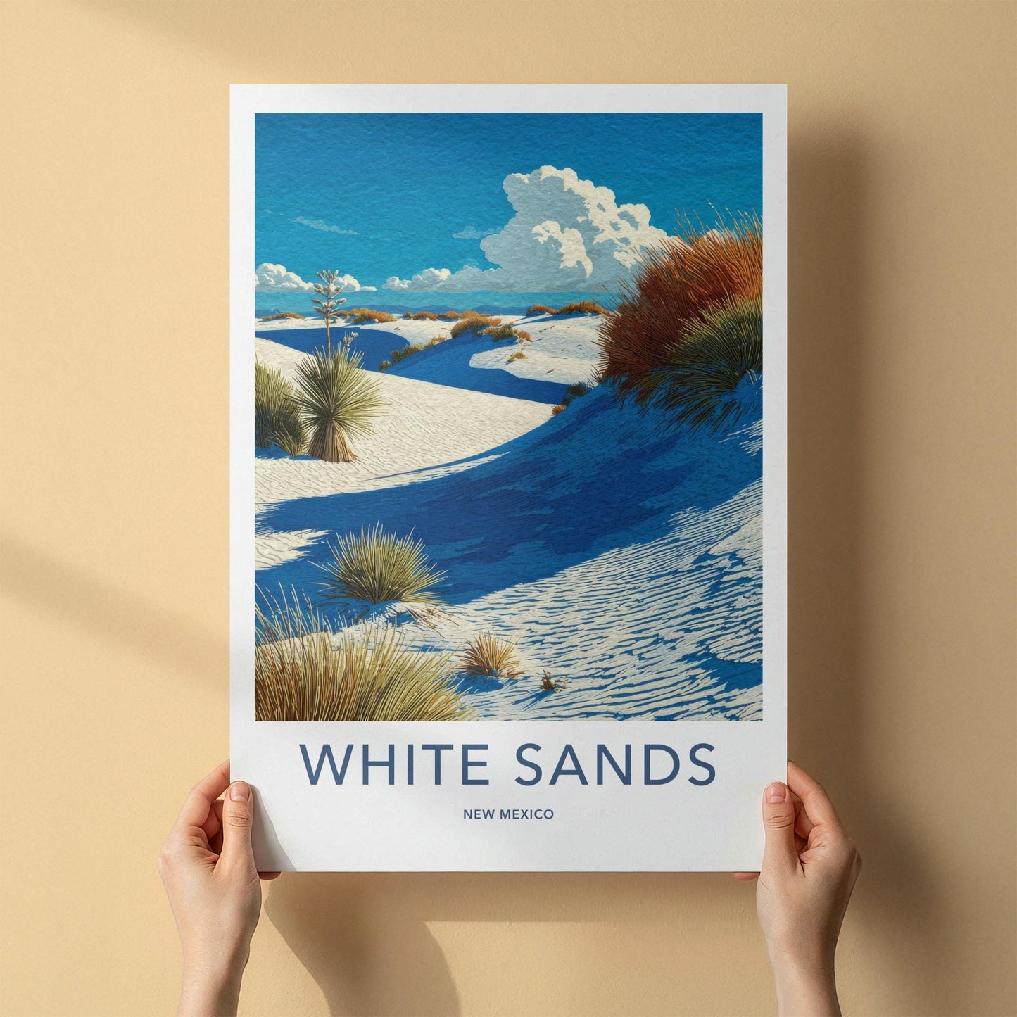 White Sands Poster - New Mexico Travel Art - Windswept Dunes Plants Home Decor