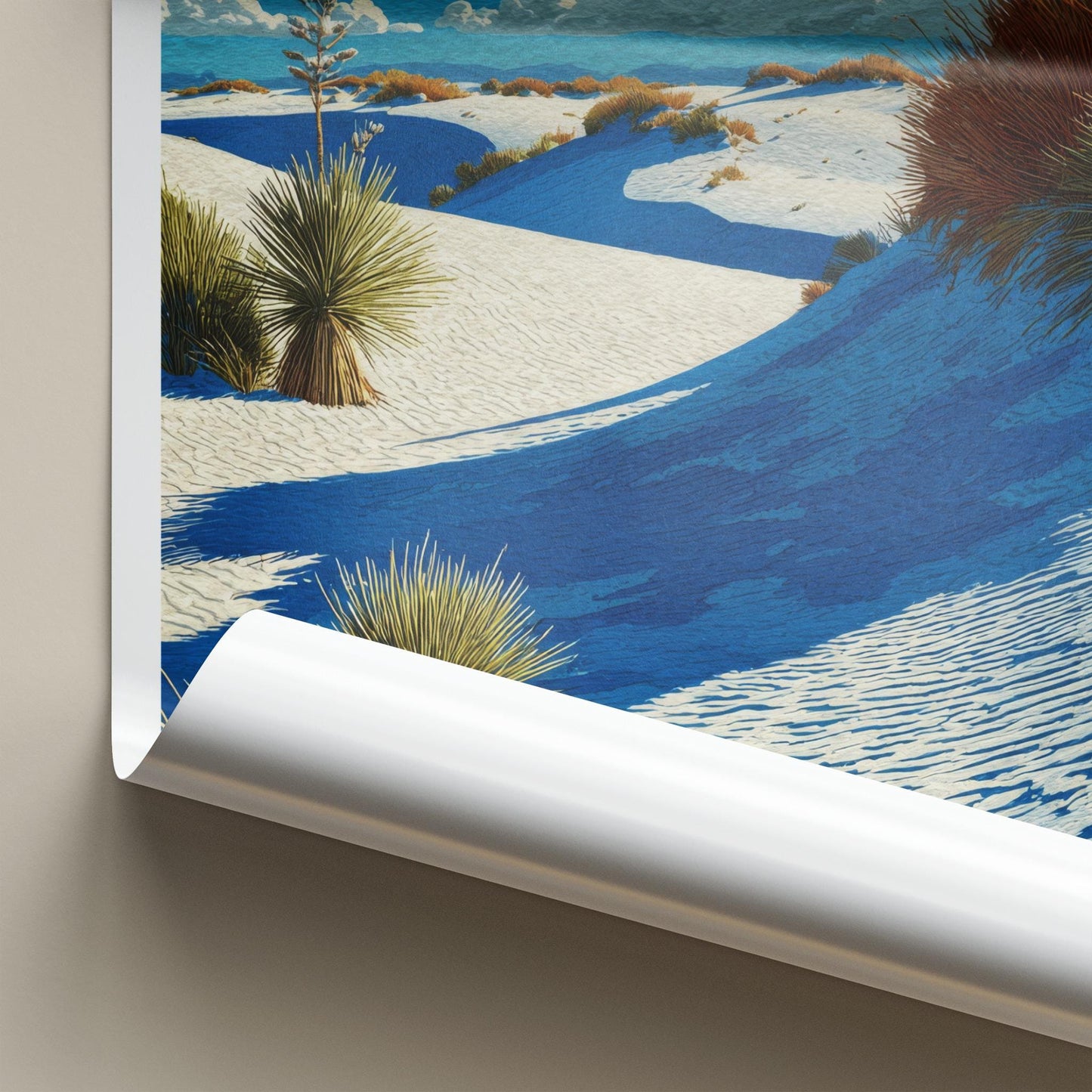 White Sands Poster - New Mexico Travel Art - Windswept Dunes Plants Home Decor