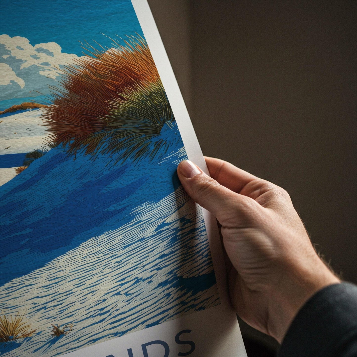 White Sands Poster - New Mexico Travel Art - Windswept Dunes Plants Home Decor