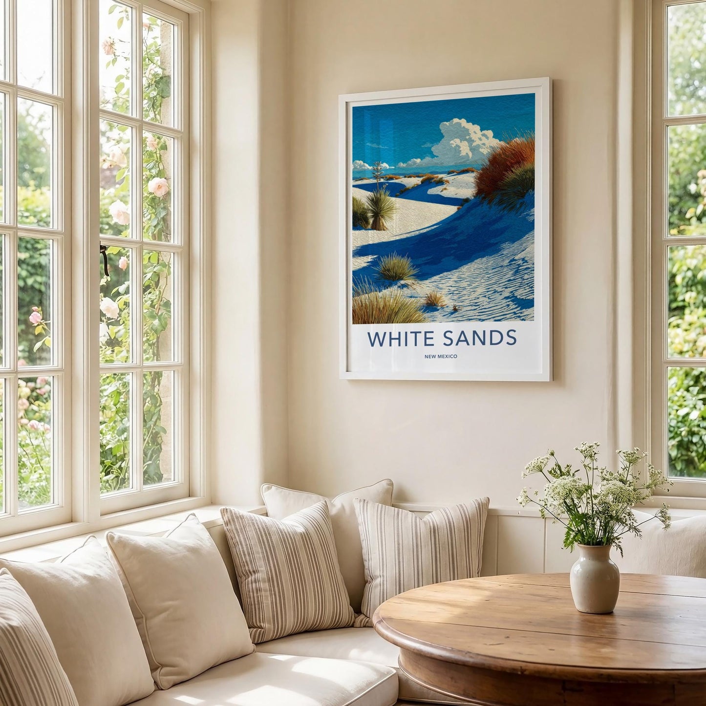 White Sands Poster - New Mexico Travel Art - Windswept Dunes Plants Home Decor