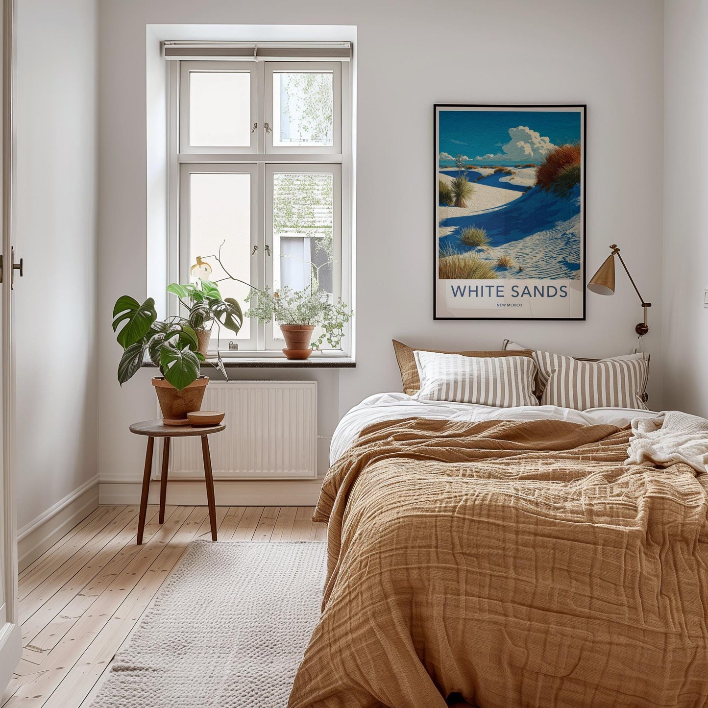 White Sands Poster - New Mexico Travel Art - Windswept Dunes Plants Home Decor