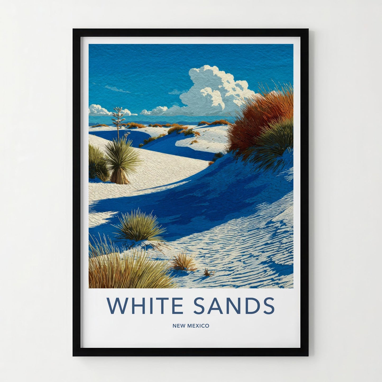 White Sands Poster - New Mexico Travel Art - Windswept Dunes Plants Home Decor