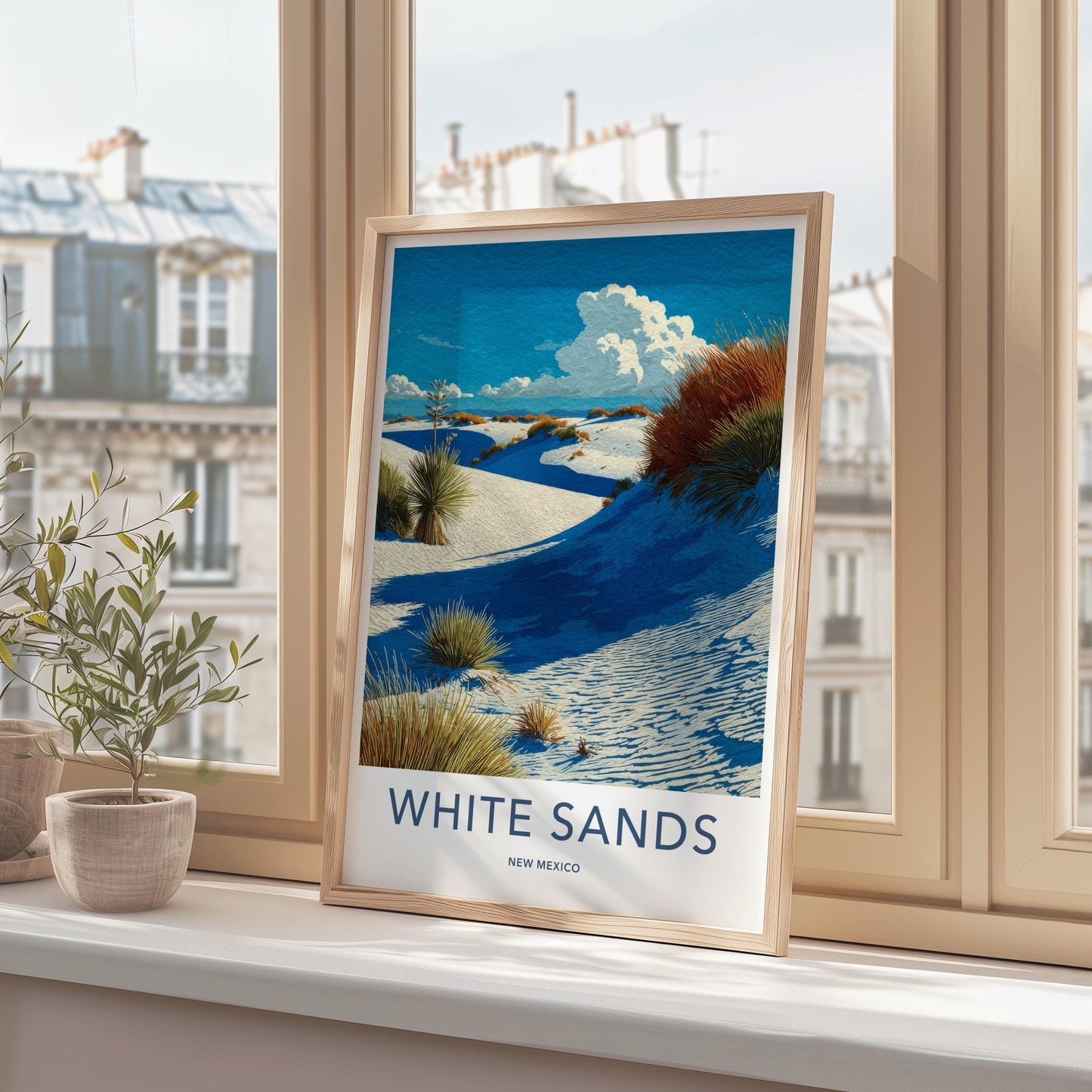 White Sands Poster - New Mexico Travel Art - Windswept Dunes Plants Home Decor