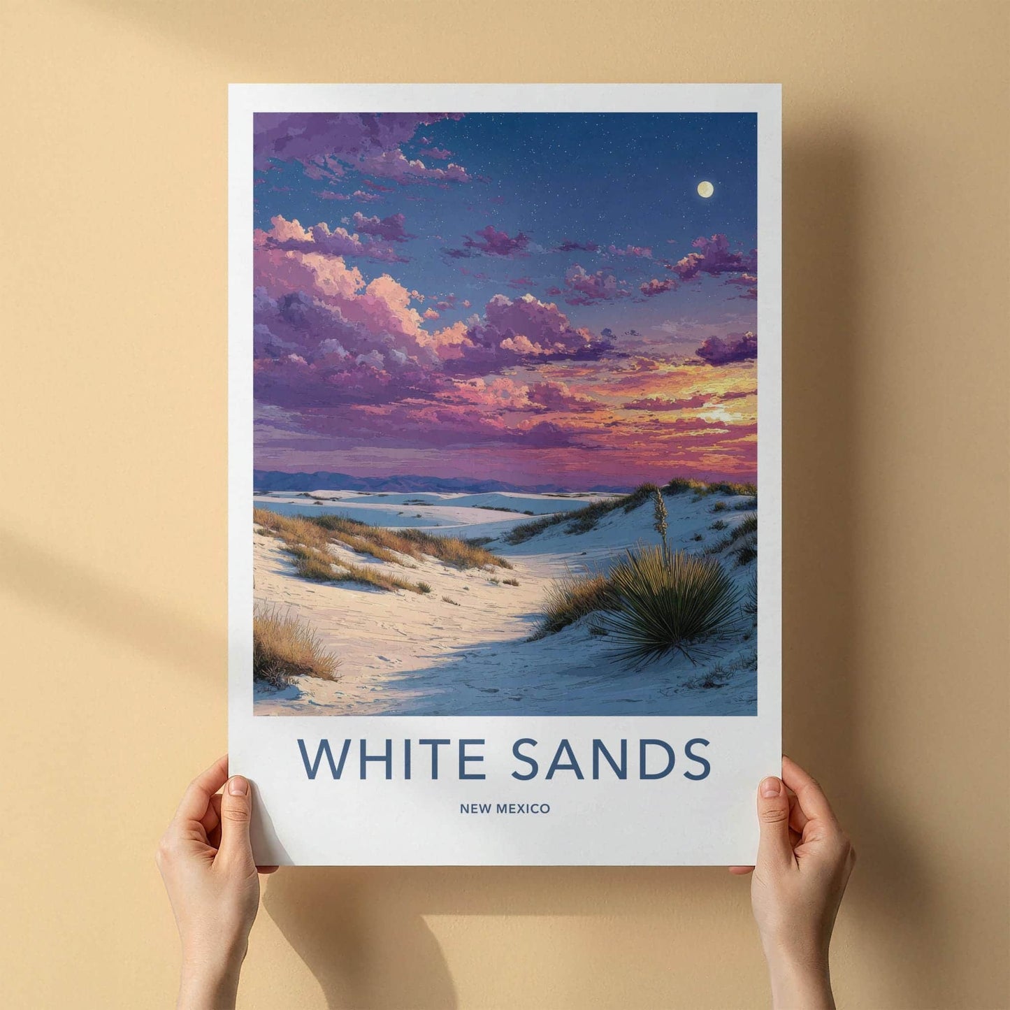White Sands Poster - New Mexico Wall Art - Vibrant Desert Moon Home Decor