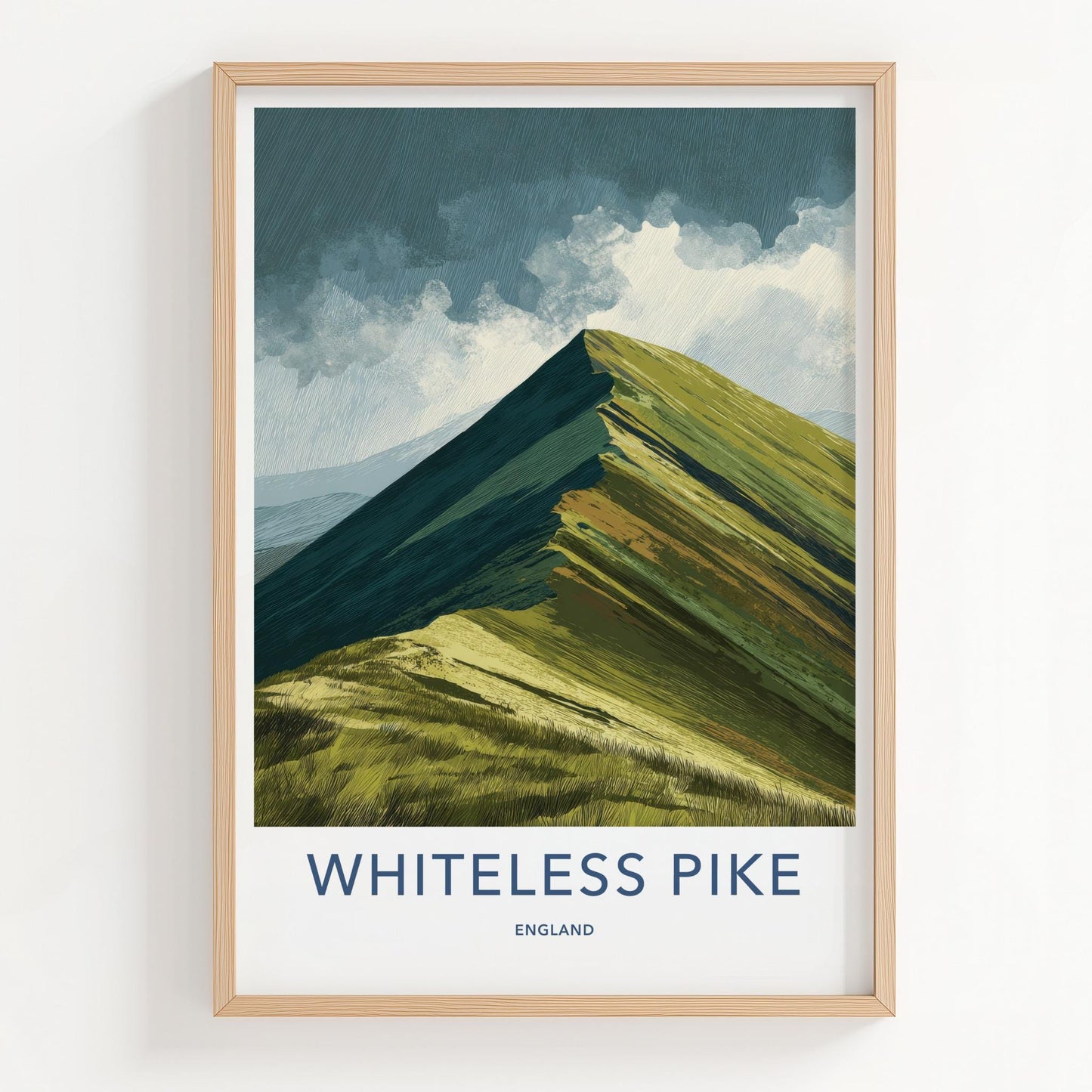 Whiteless Pike Poster - England Art Print - Steep Grassy Ridge Wall Decor