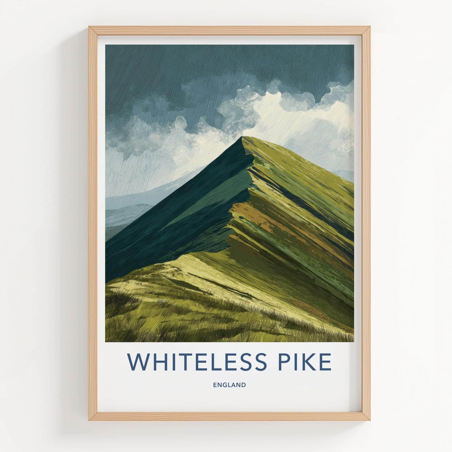 Whiteless Pike Poster - England Art Print - Steep Grassy Ridge Wall Decor