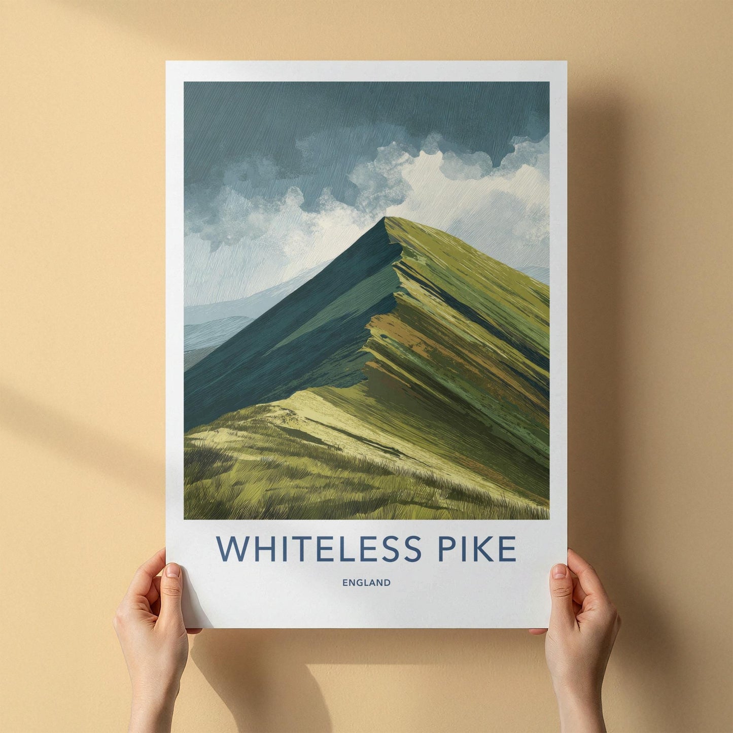 Whiteless Pike Poster - England Art Print - Steep Grassy Ridge Wall Decor