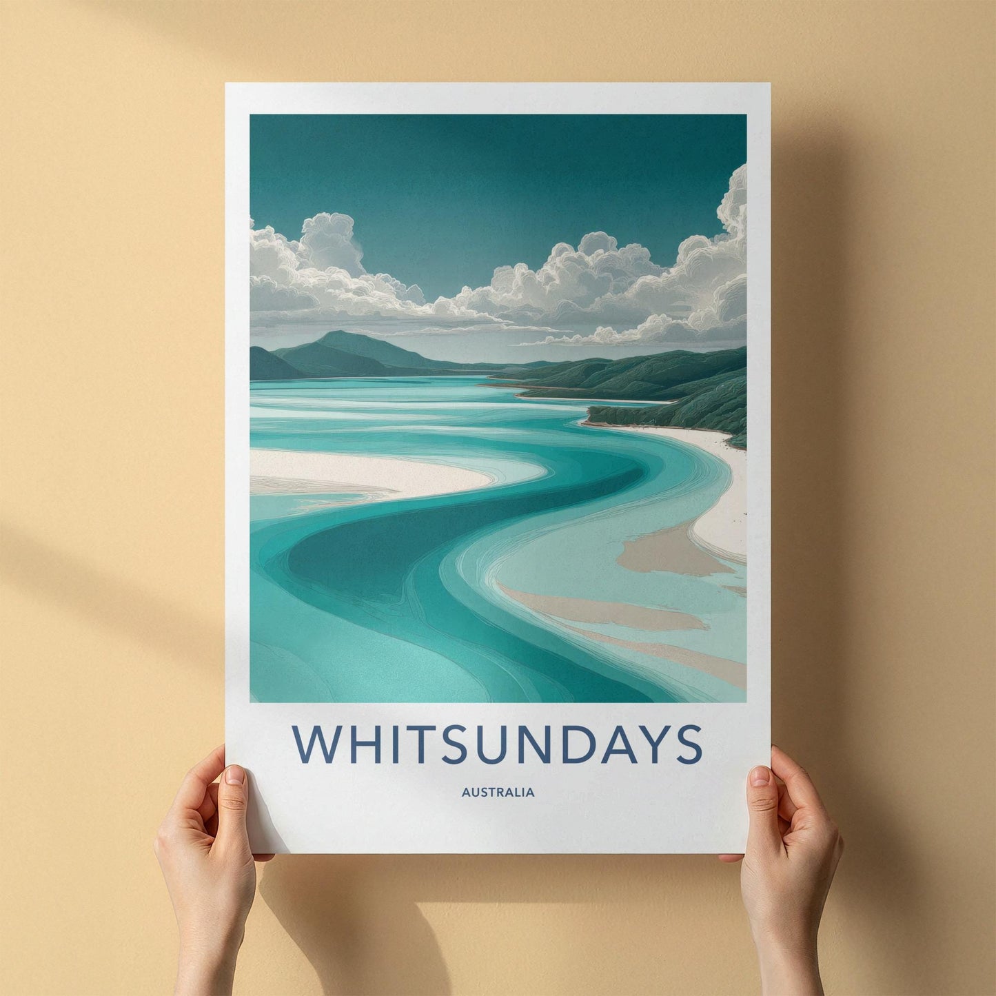 Whitsundays Poster - Australia Travel Art - Winding Bay Shore Wall Decor