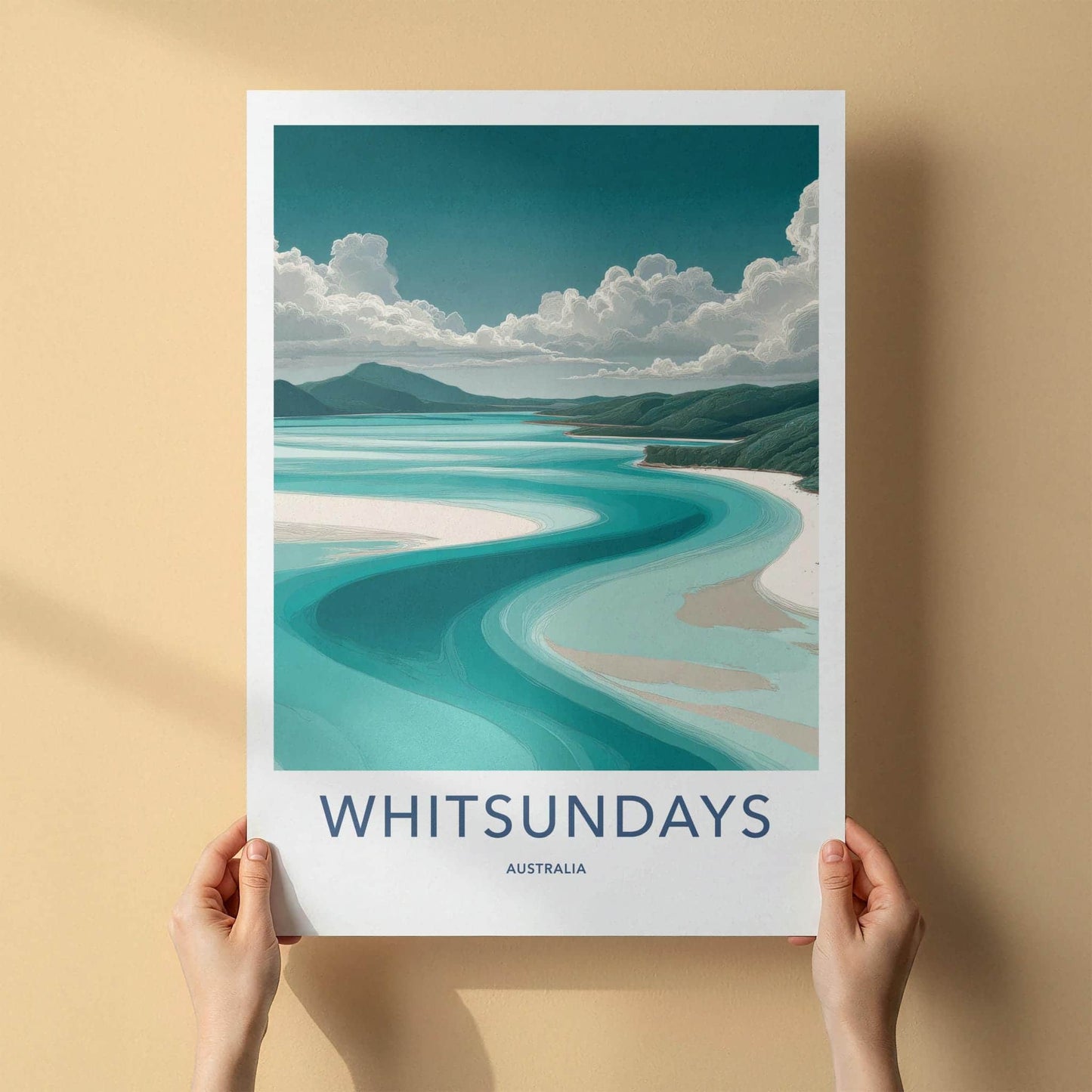 Whitsundays Poster - Australia Travel Art - Winding Bay Shore Wall Decor