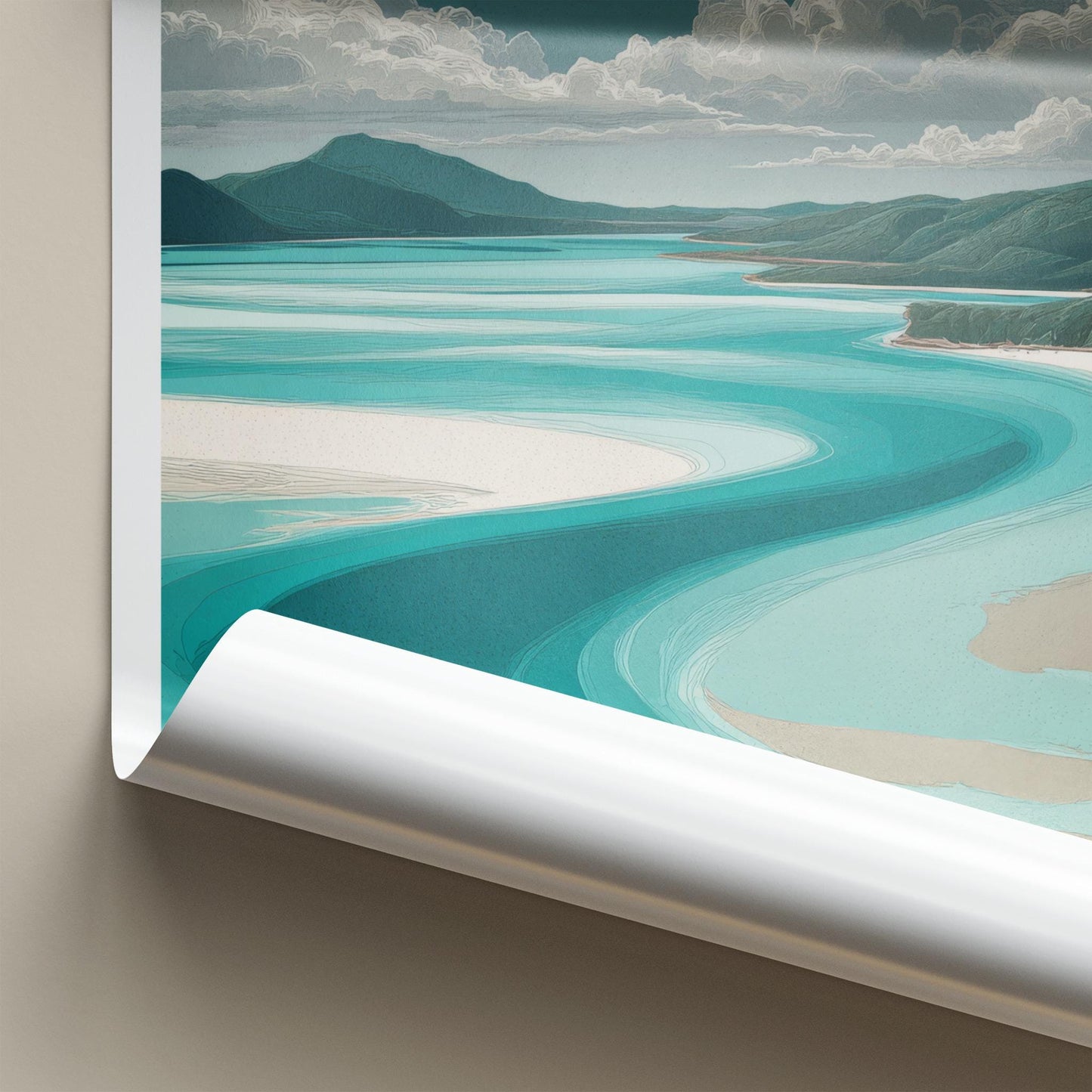 Whitsundays Poster - Australia Travel Art - Winding Bay Shore Wall Decor