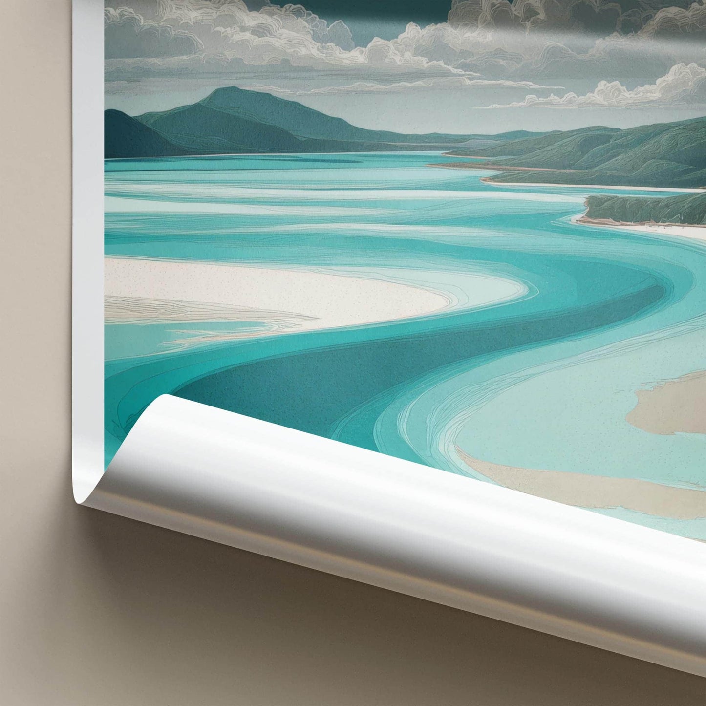 Whitsundays Poster - Australia Travel Art - Winding Bay Shore Wall Decor