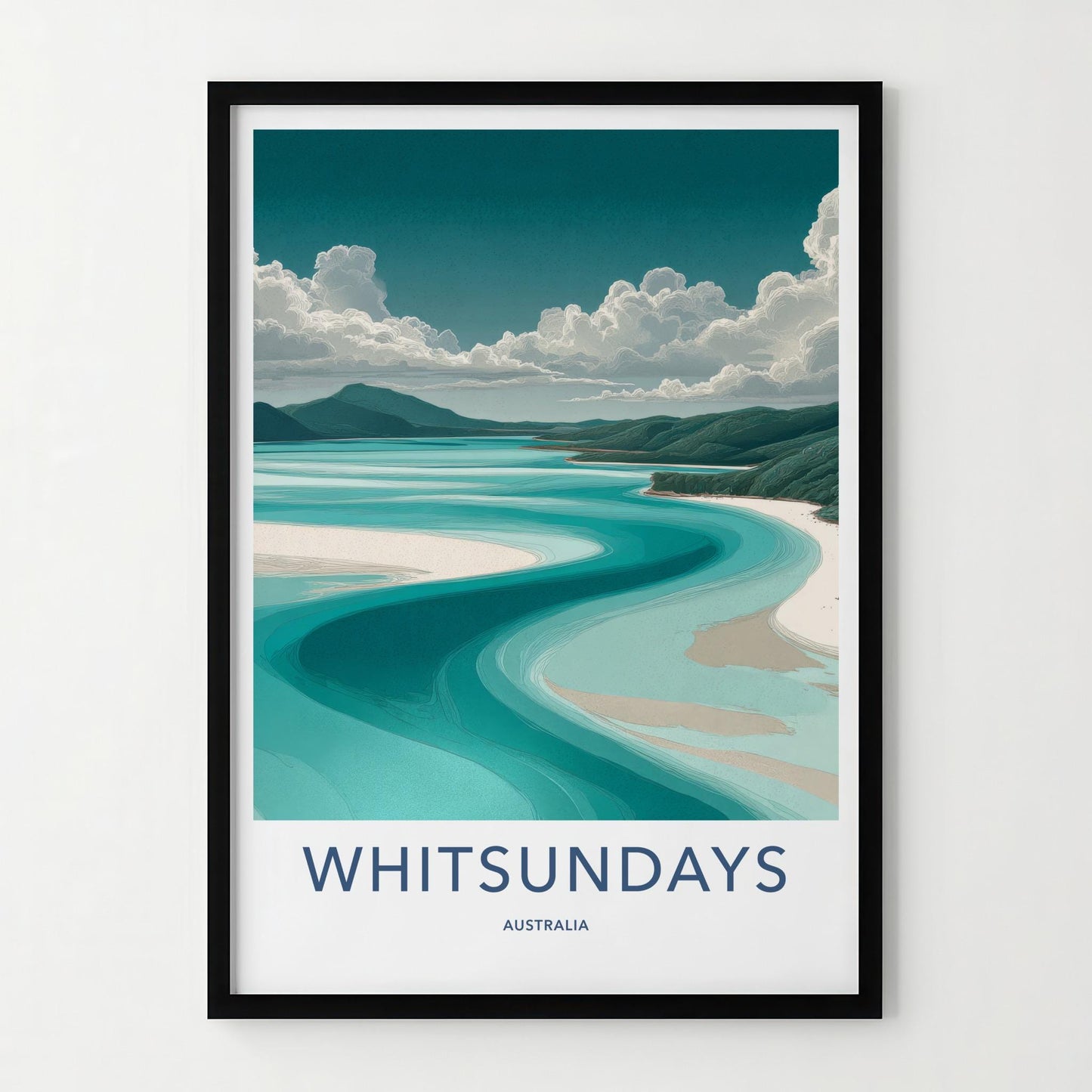 Whitsundays Poster - Australia Travel Art - Winding Bay Shore Wall Decor