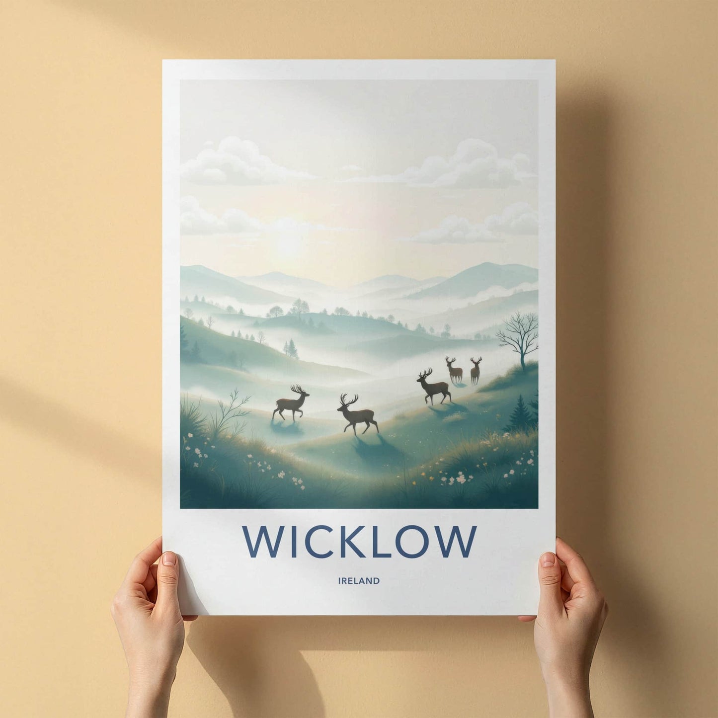 Wicklow Poster - Ireland Travel Art - Misty Hills Deer Home Decor