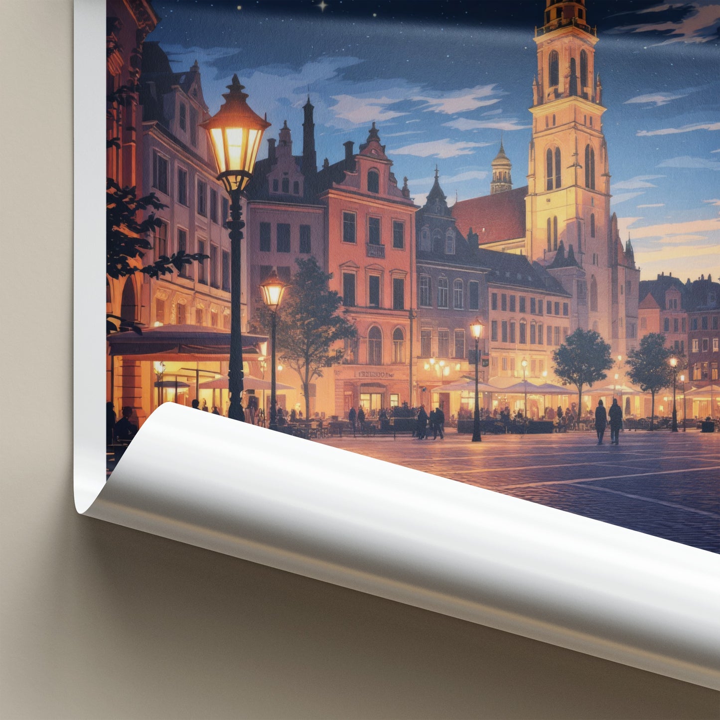 Wielkopolska Poster - Poland Travel Art - Illuminated Night Square Home Decor