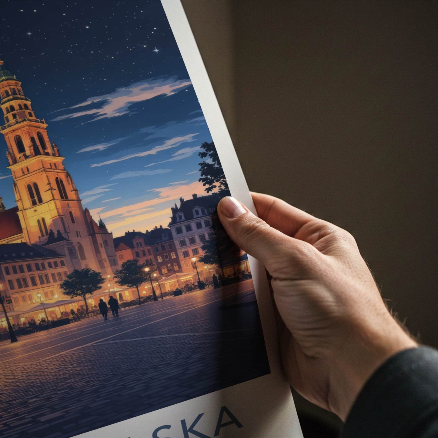 Wielkopolska Poster - Poland Travel Art - Illuminated Night Square Home Decor