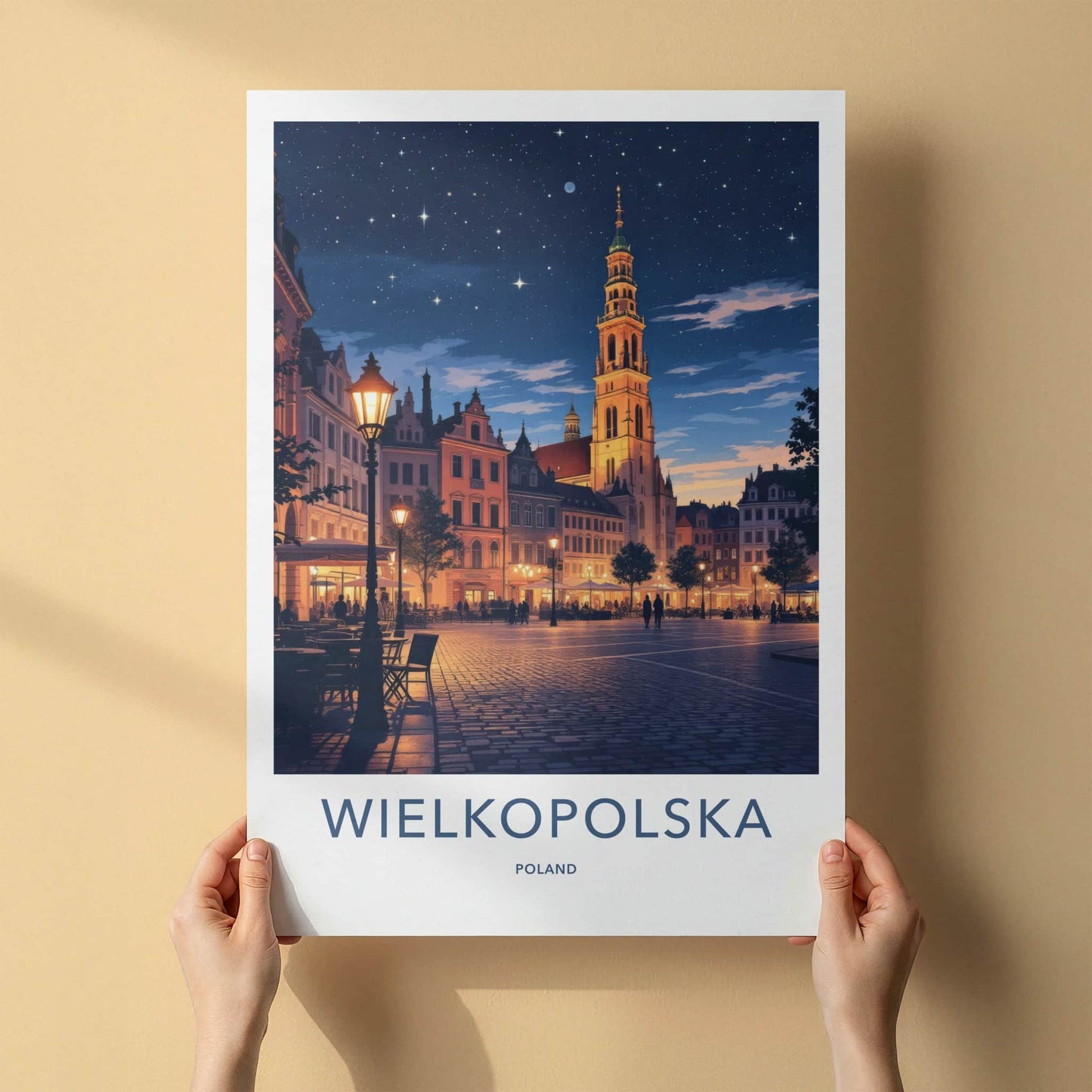 Wielkopolska Poster - Poland Travel Art - Illuminated Night Square Home Decor
