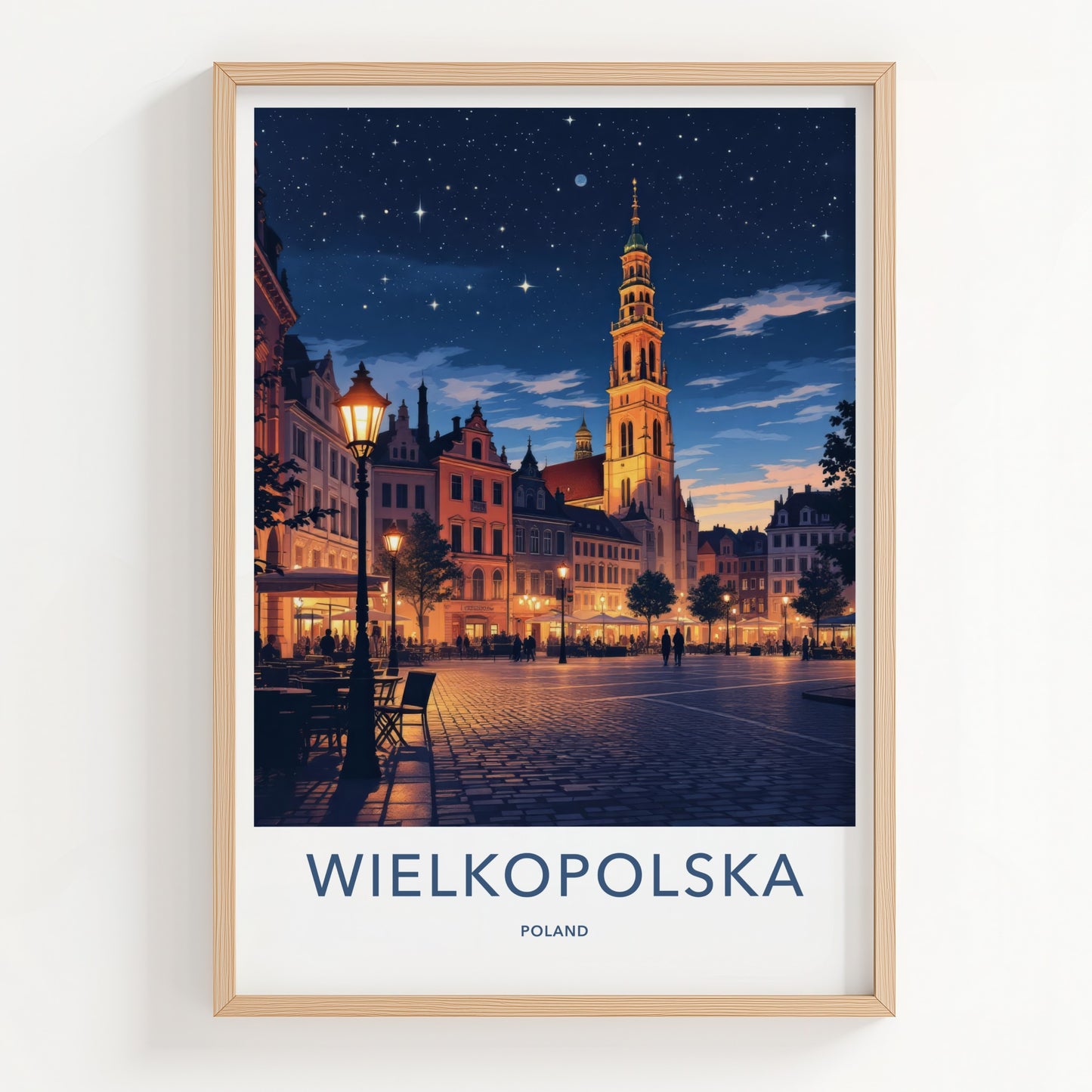 Wielkopolska Poster - Poland Travel Art - Illuminated Night Square Home Decor