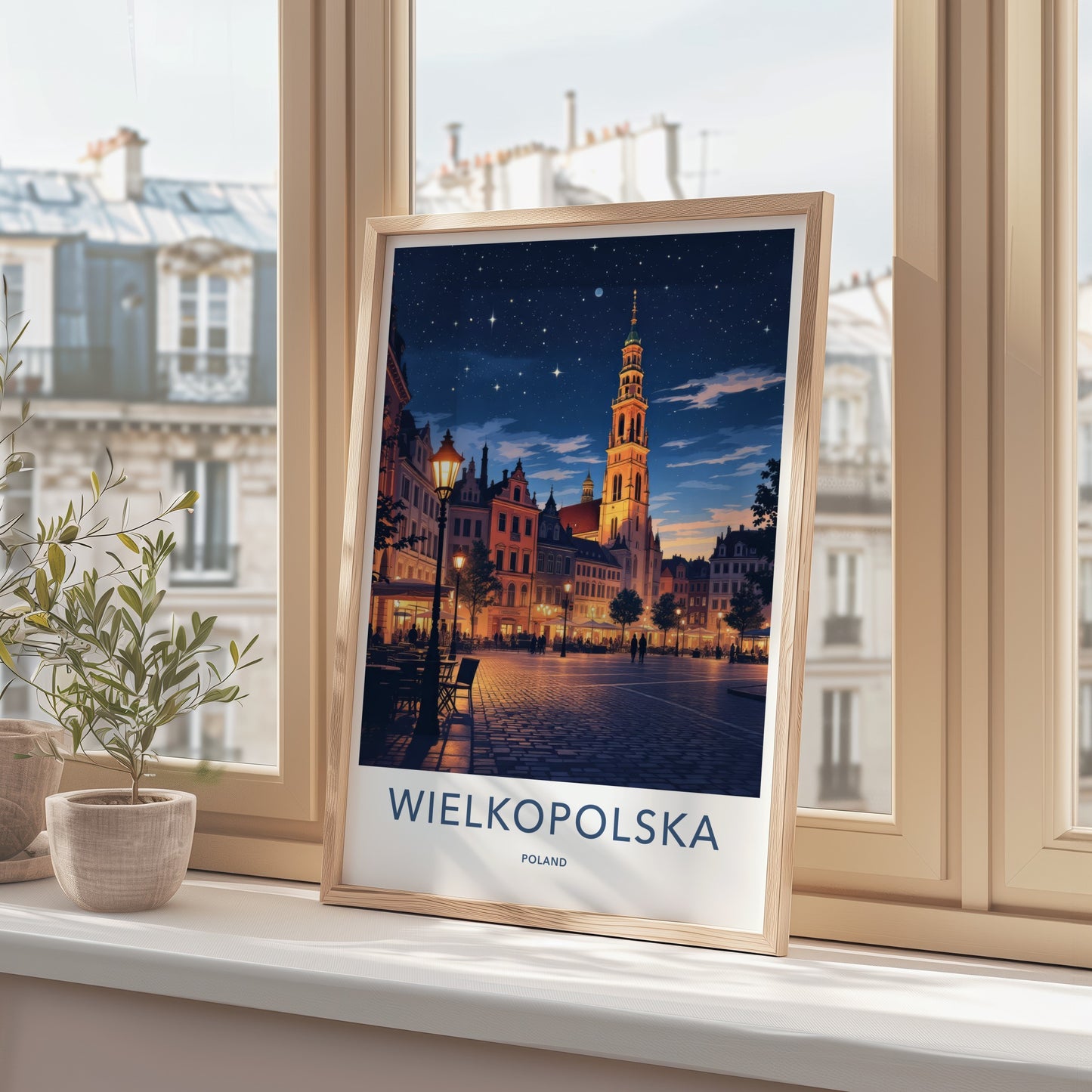 Wielkopolska Poster - Poland Travel Art - Illuminated Night Square Home Decor