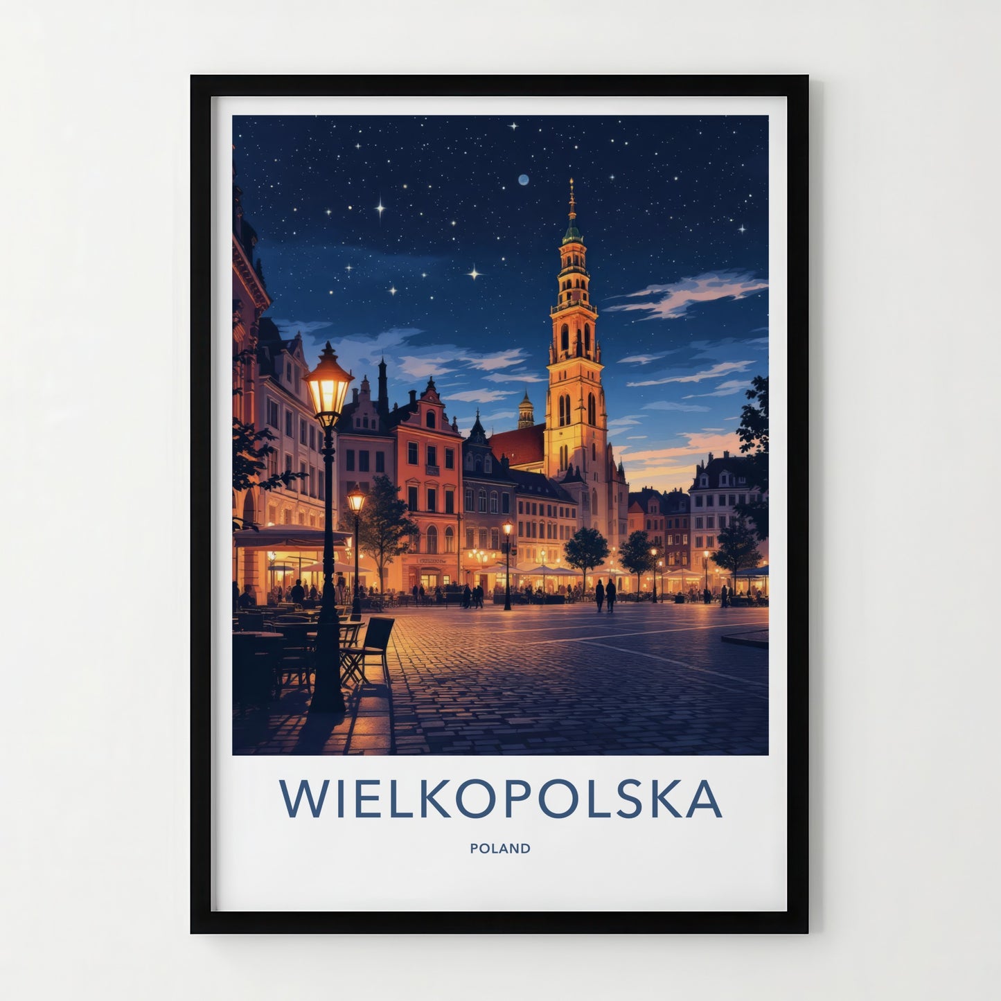 Wielkopolska Poster - Poland Travel Art - Illuminated Night Square Home Decor