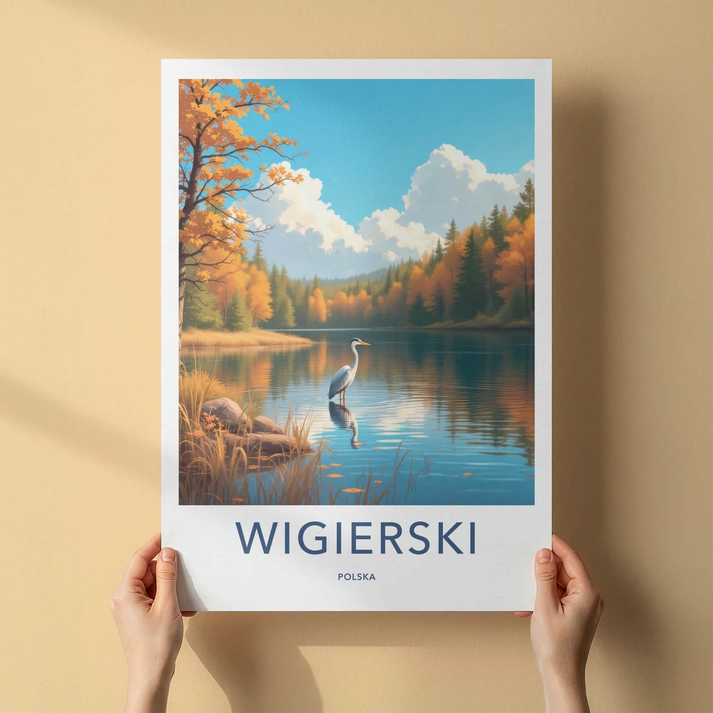 Wigierski Poster - Poland Travel Art - Calm Lake Heron Home Decor