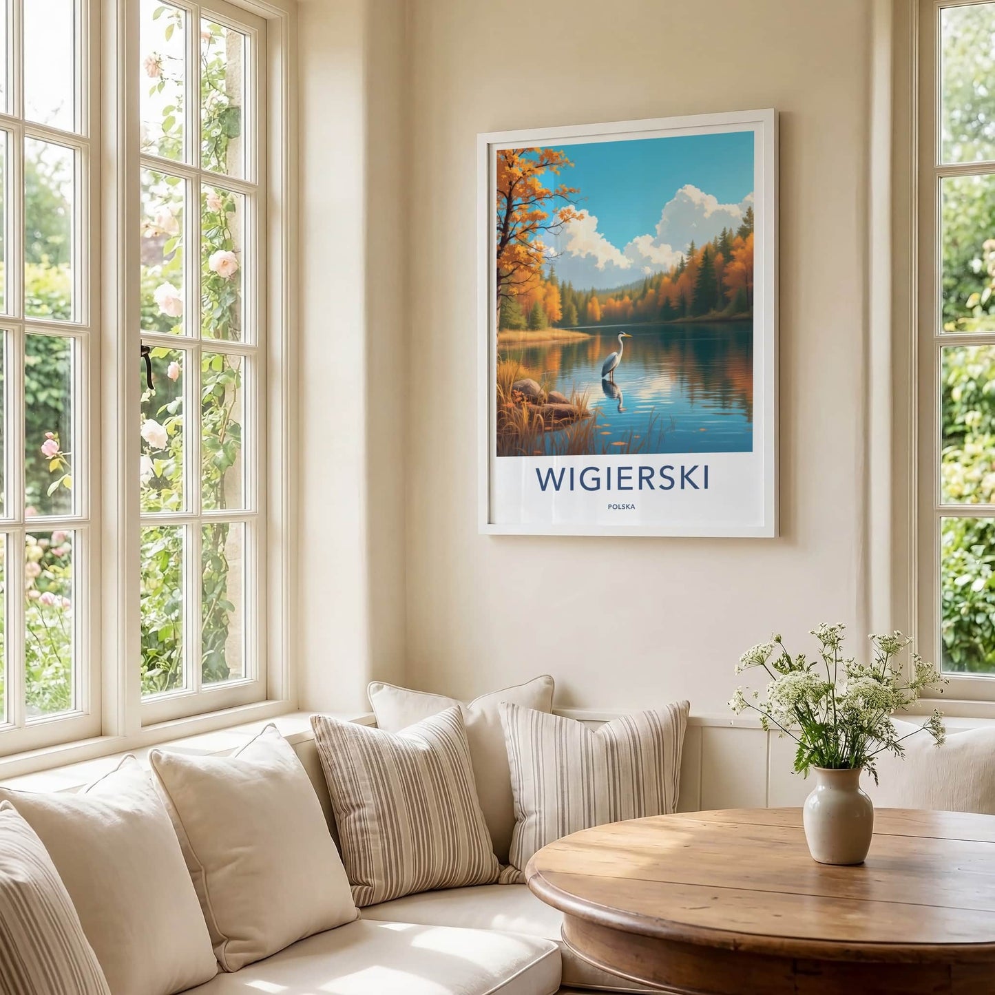 Wigierski Poster - Poland Travel Art - Calm Lake Heron Home Decor
