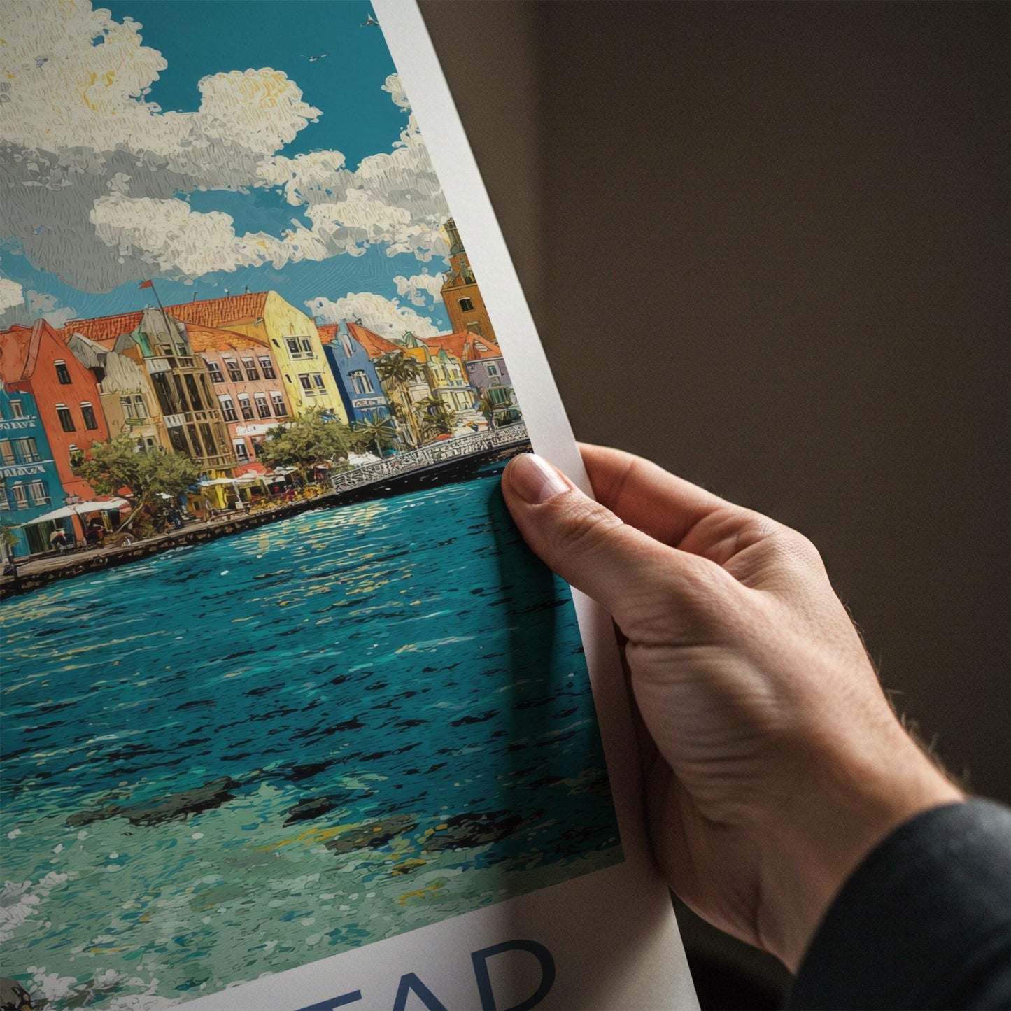 Willemstad Poster - Curacao Travel Art - Colorful Canal Buildings Home Decor