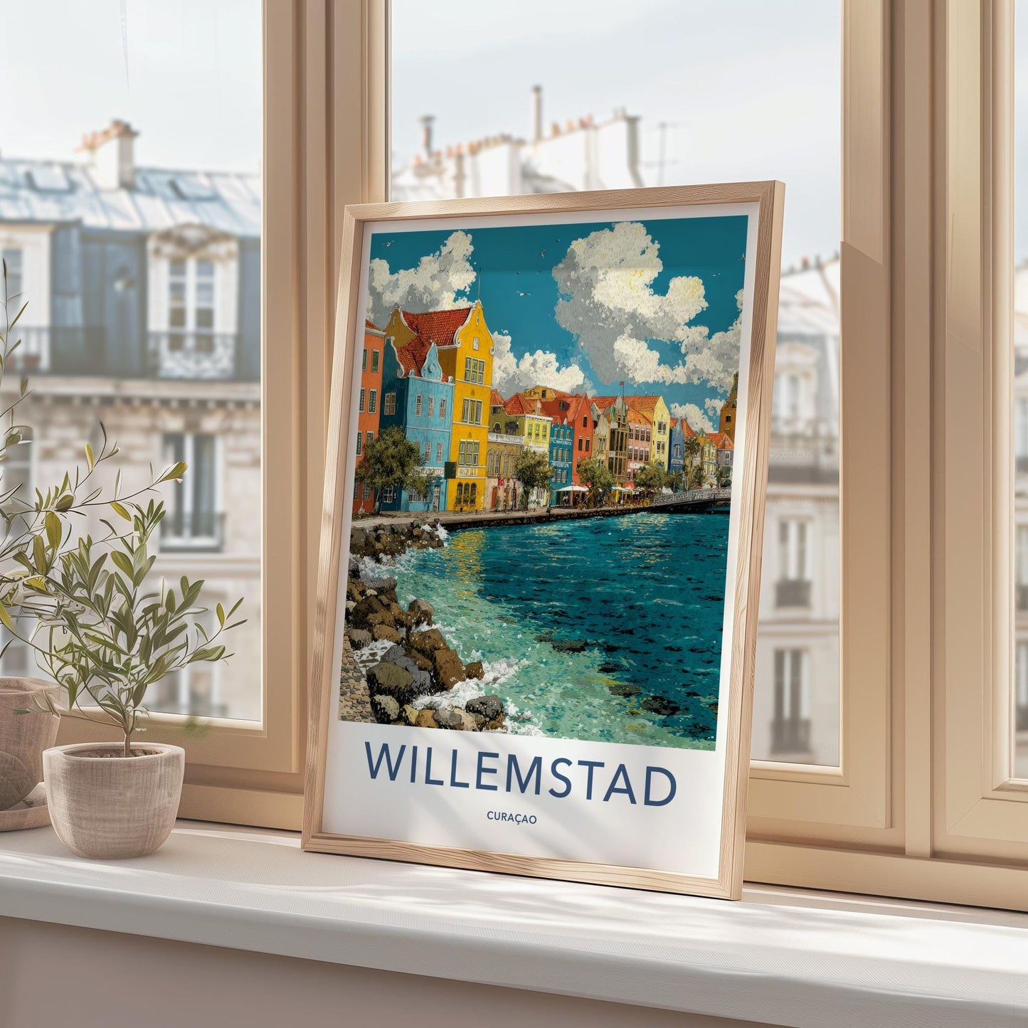 Willemstad Poster - Curacao Travel Art - Colorful Canal Buildings Home Decor